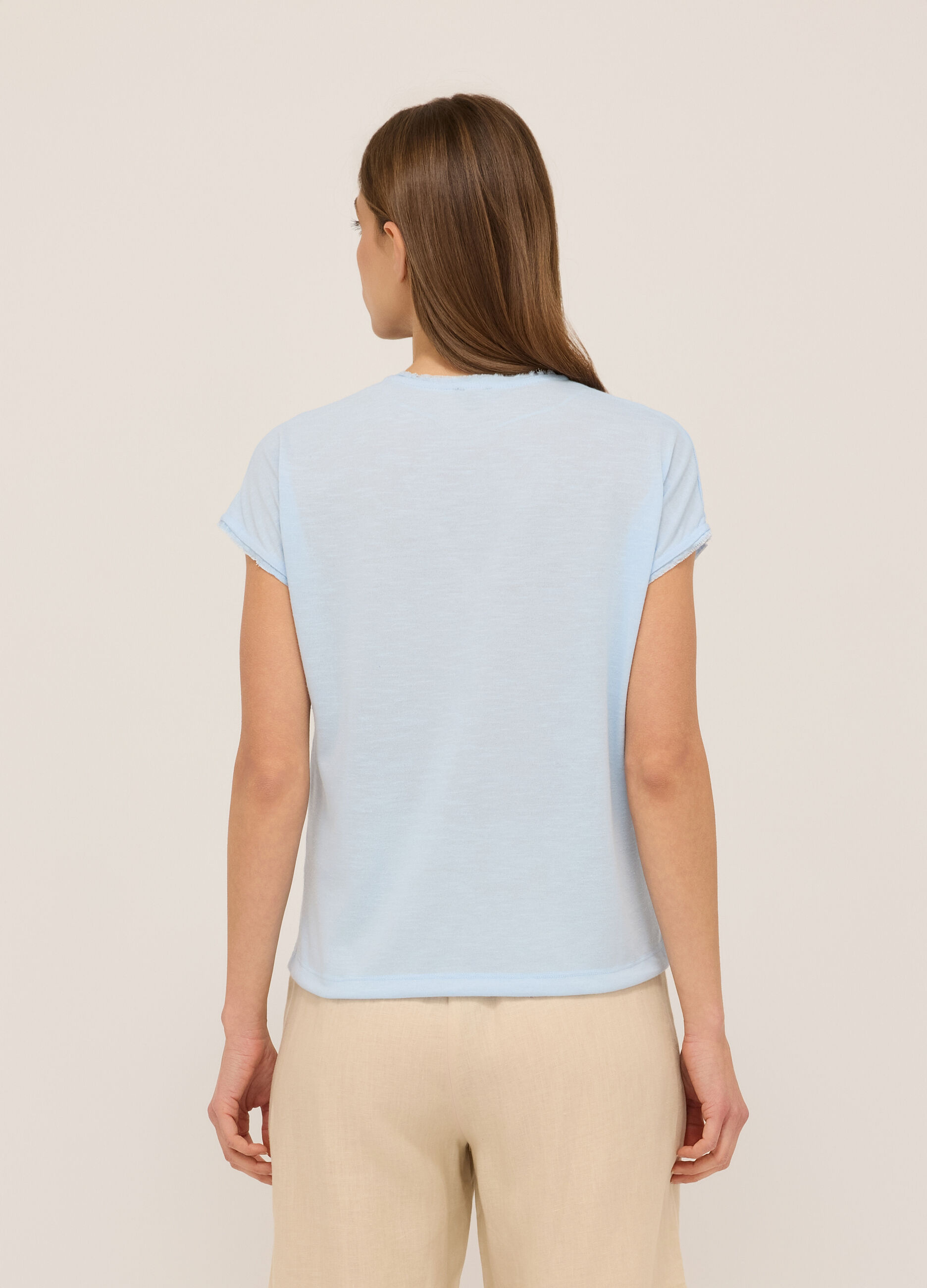 T-shirt misto lino con fiocco donna_1