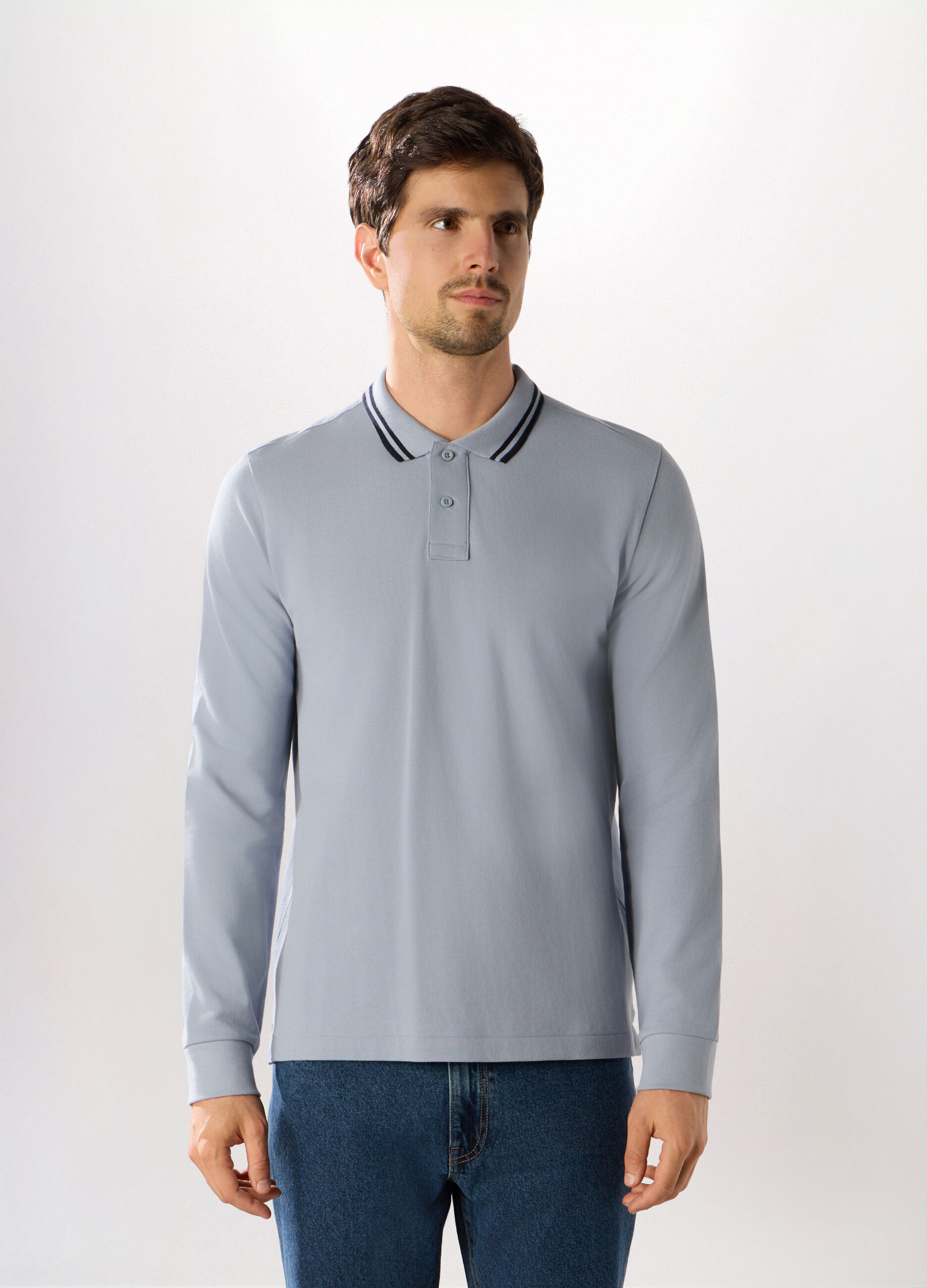 Polo con colletto a contrasto in cotone piquet uomo_0