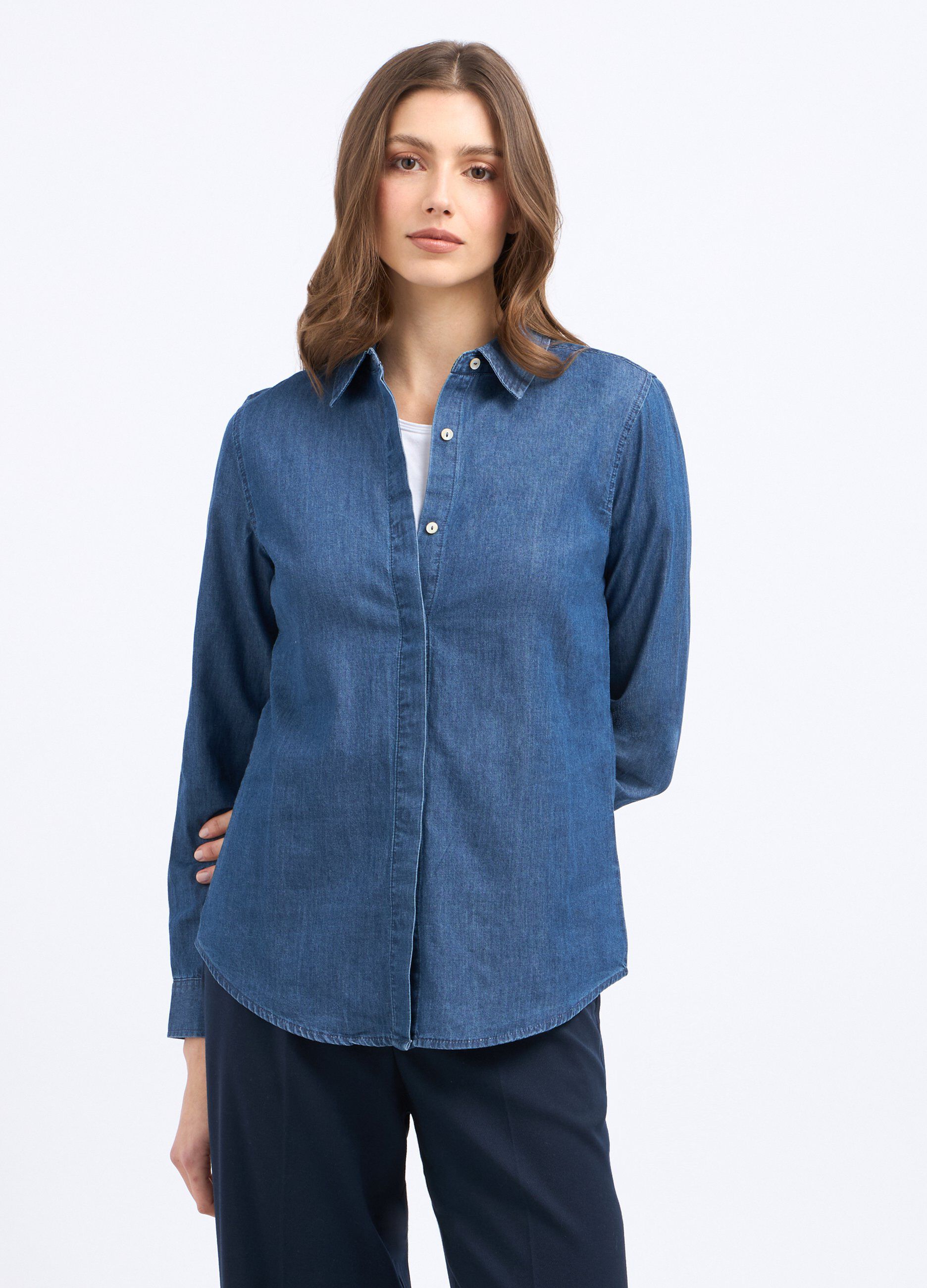 Camicia in denim di puro cotone donna_0