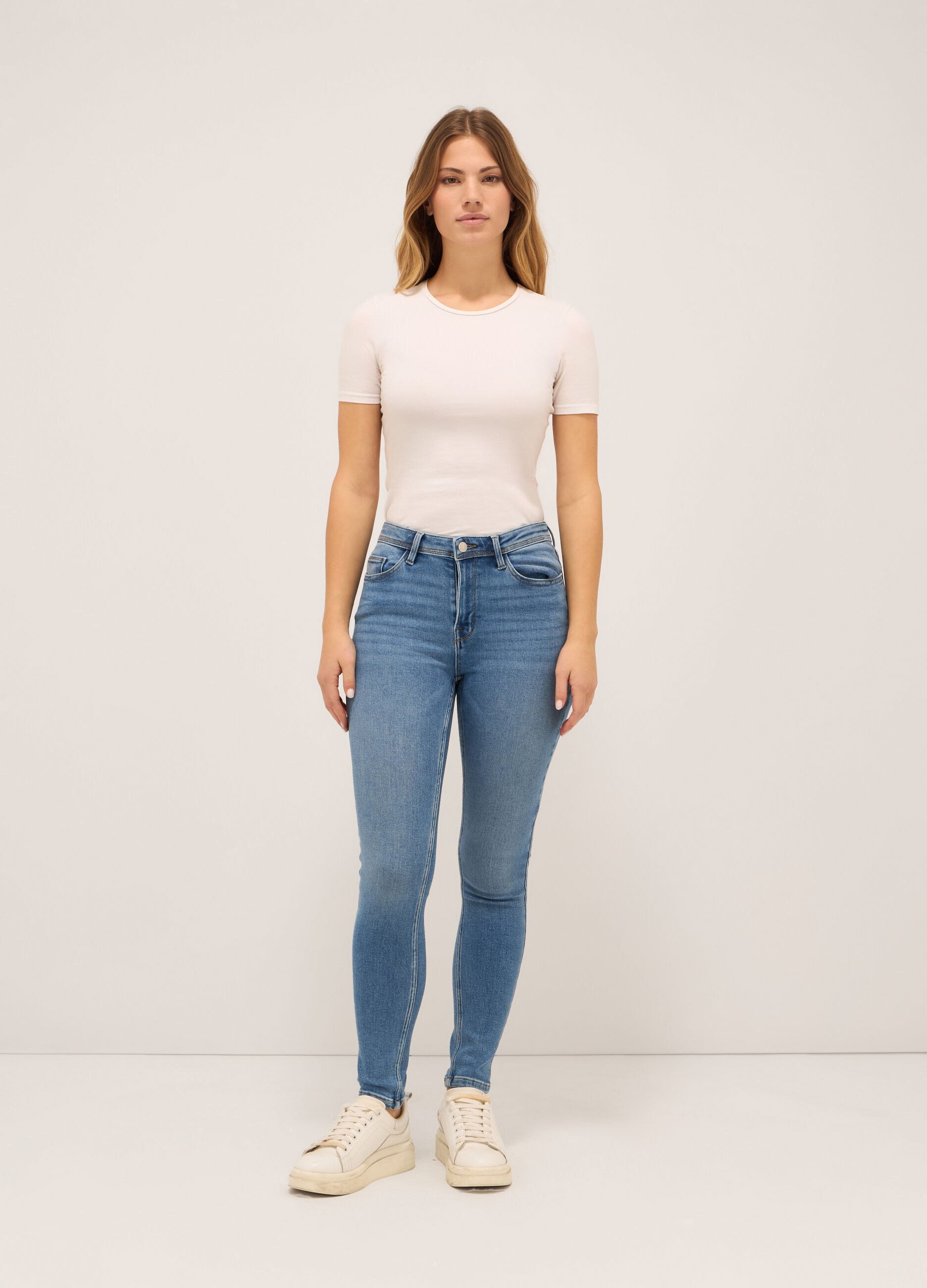 Treggings stretch denim di misto cotone donna_0