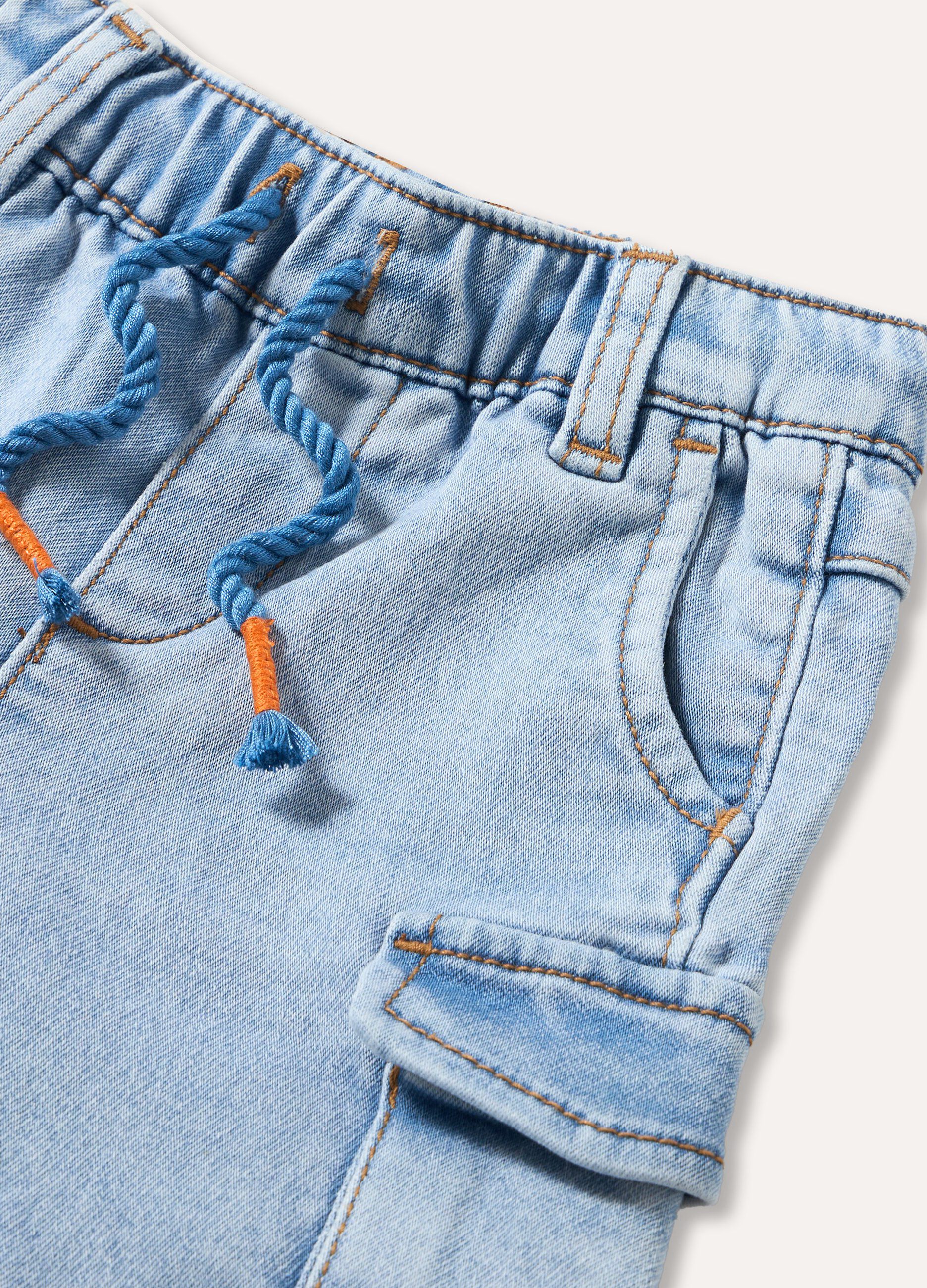 Jogger cargo in french terry denim neonato