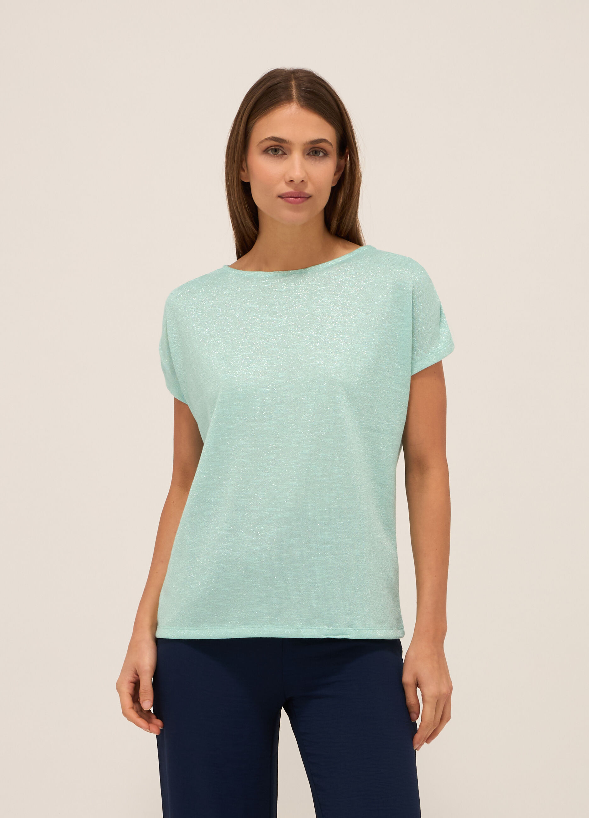 T-shirt in misto viscosa e filo lurex donna_0