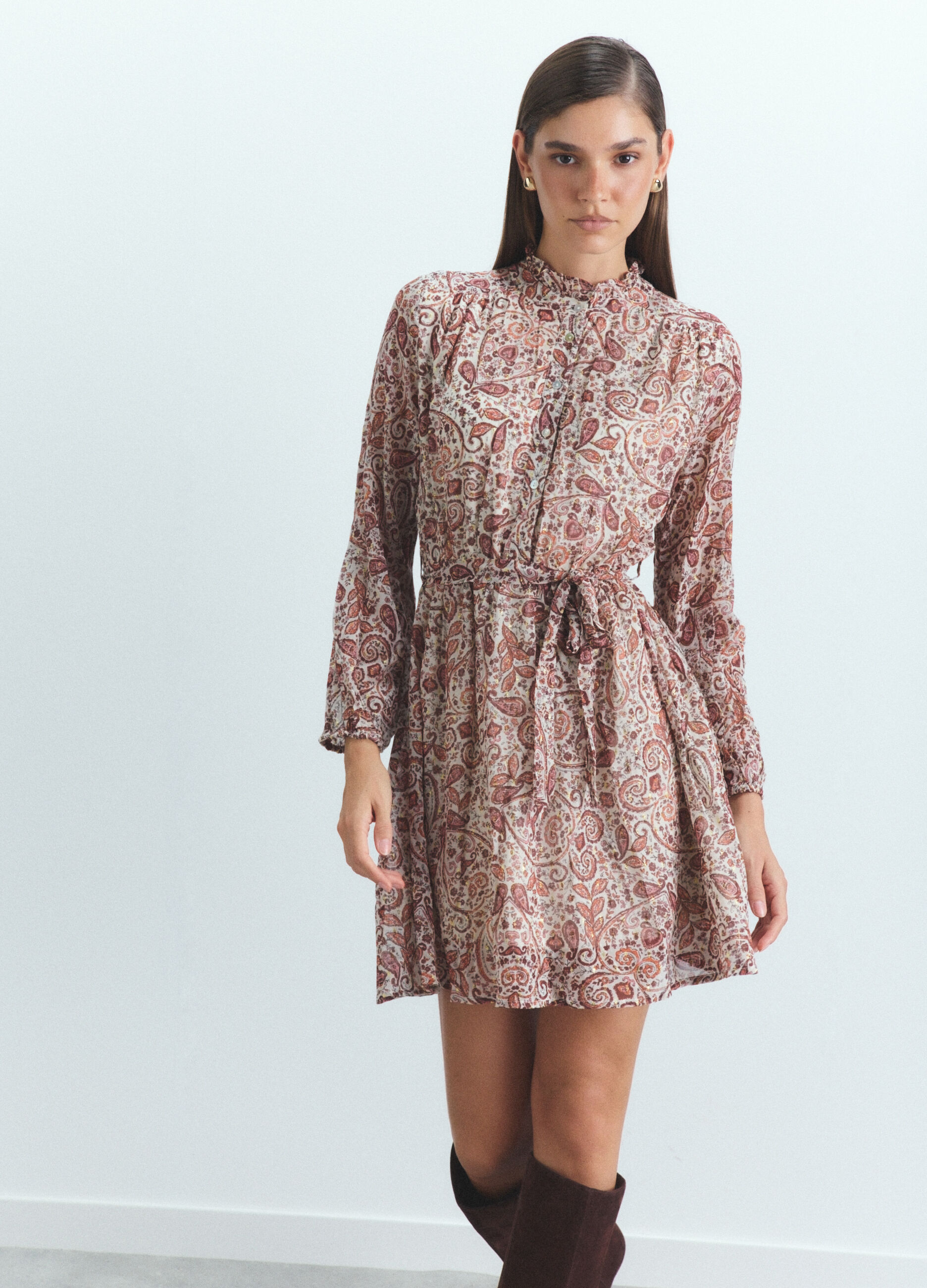 Abito corto in georgette con stampa donna_1