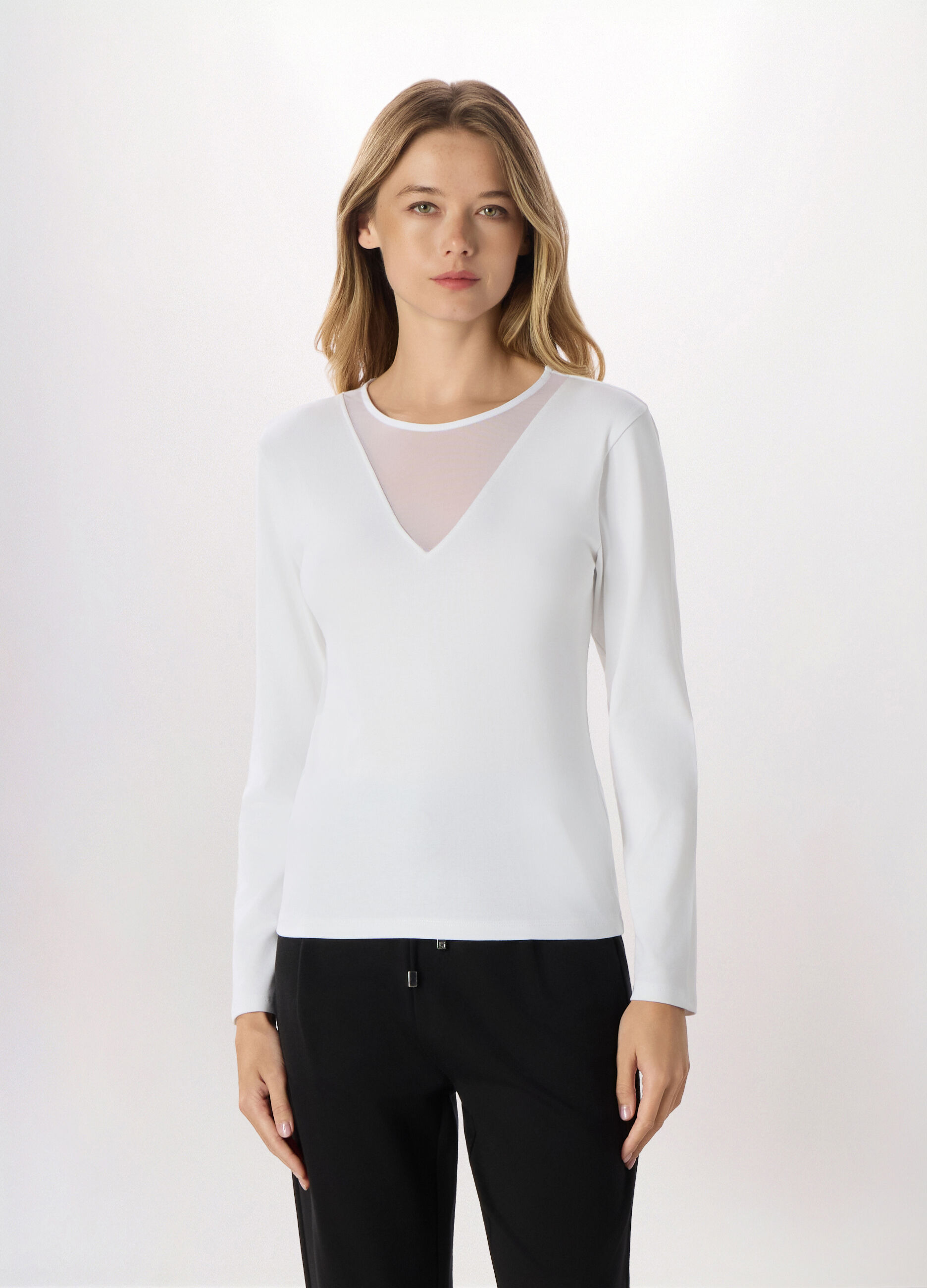 T-shirt in jersey di cotone stretch donna_0