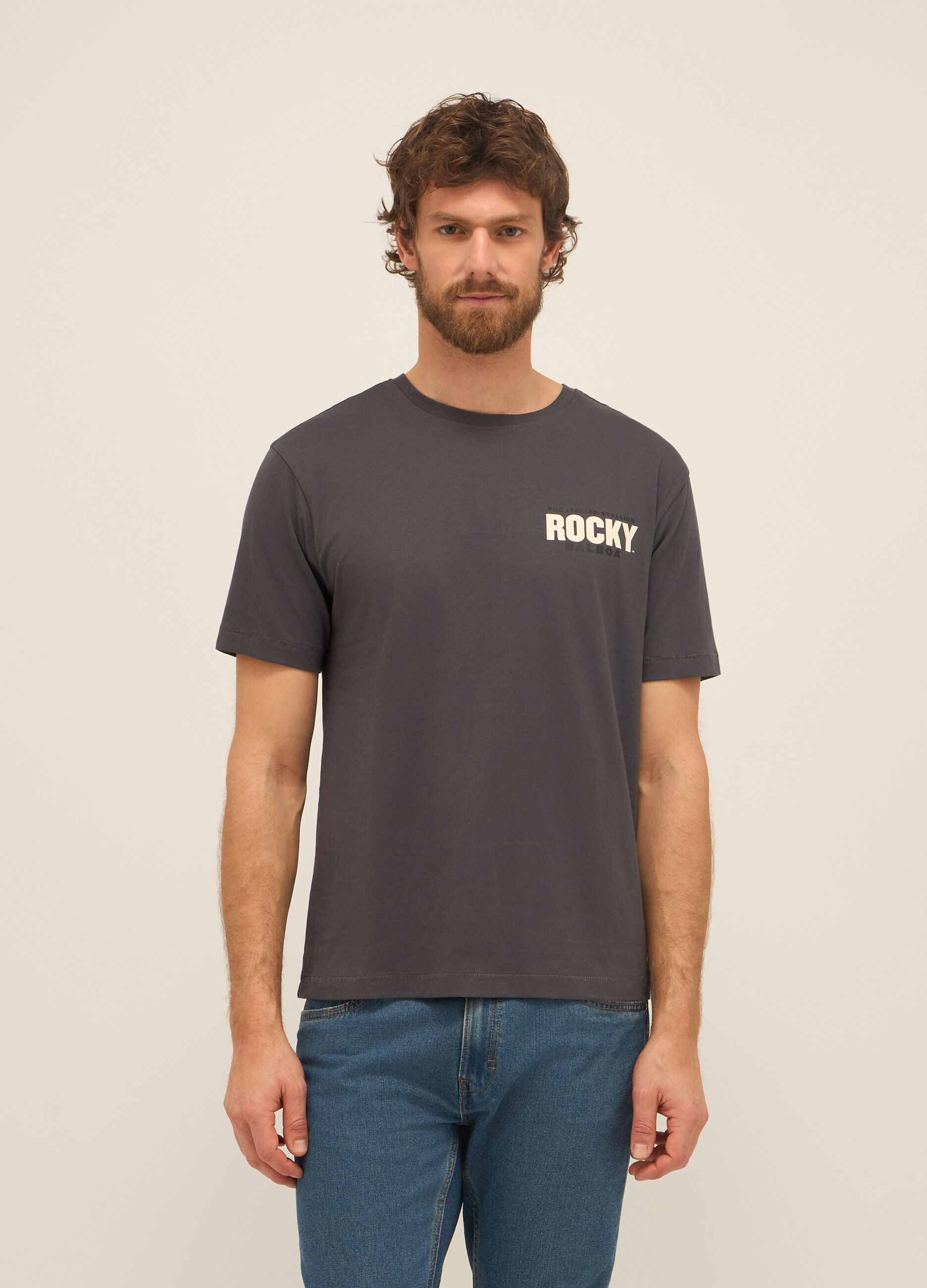T-shirt girocollo in puro cotone con stampa uomo_0