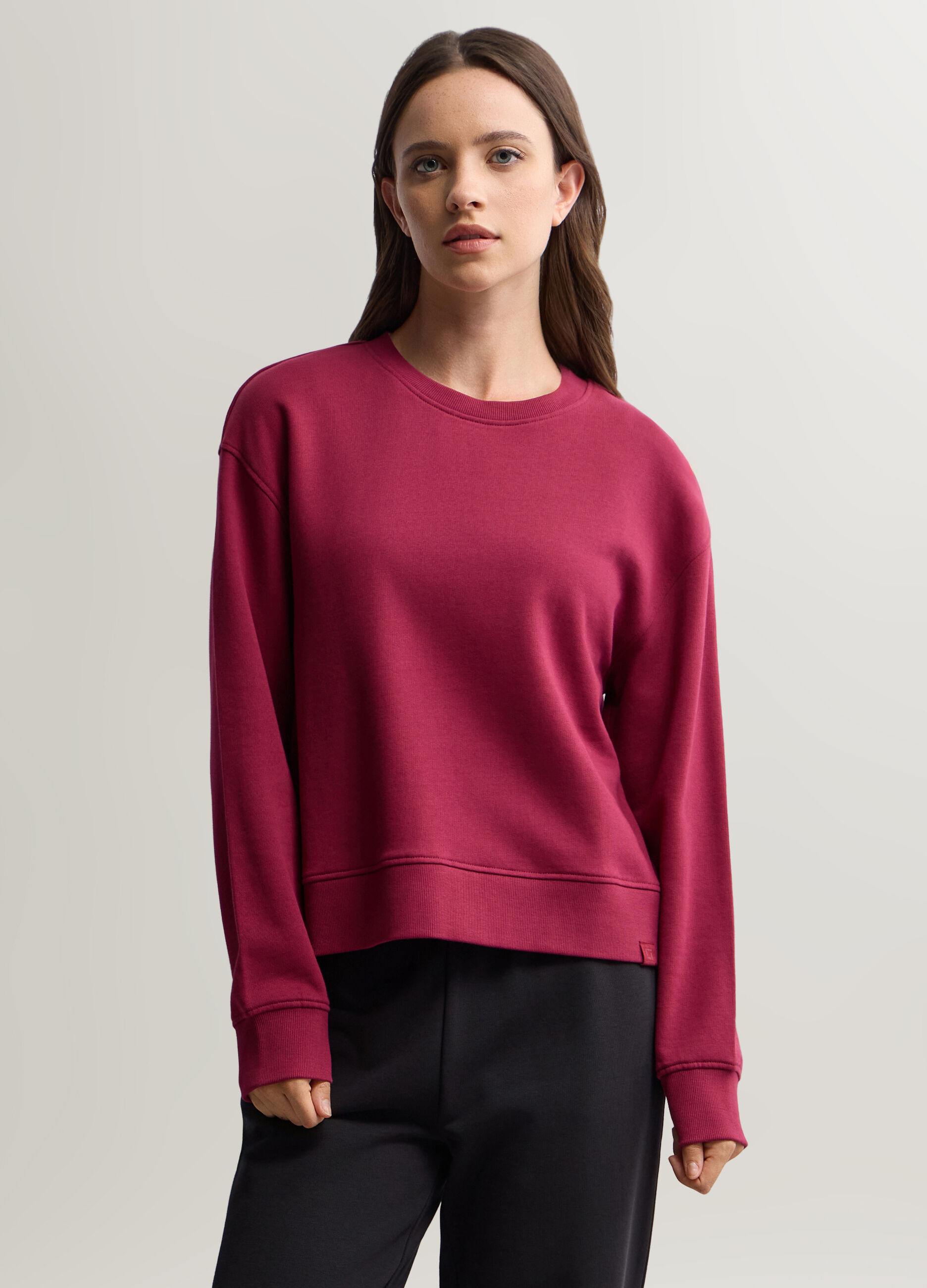 Felpa girocollo in puro cotone garzato donna_0