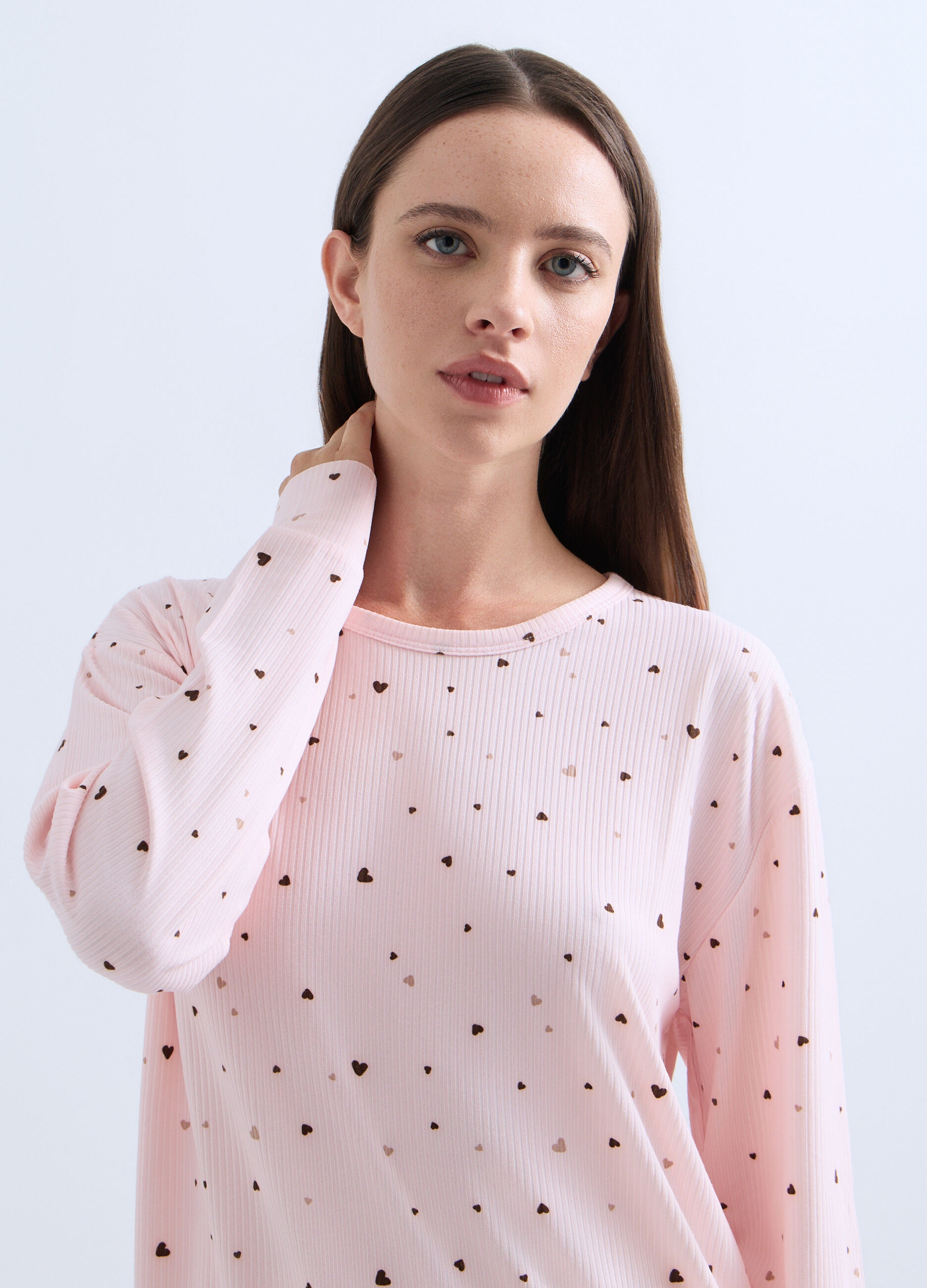 Set pigiama lungo in costina stretch donna_2