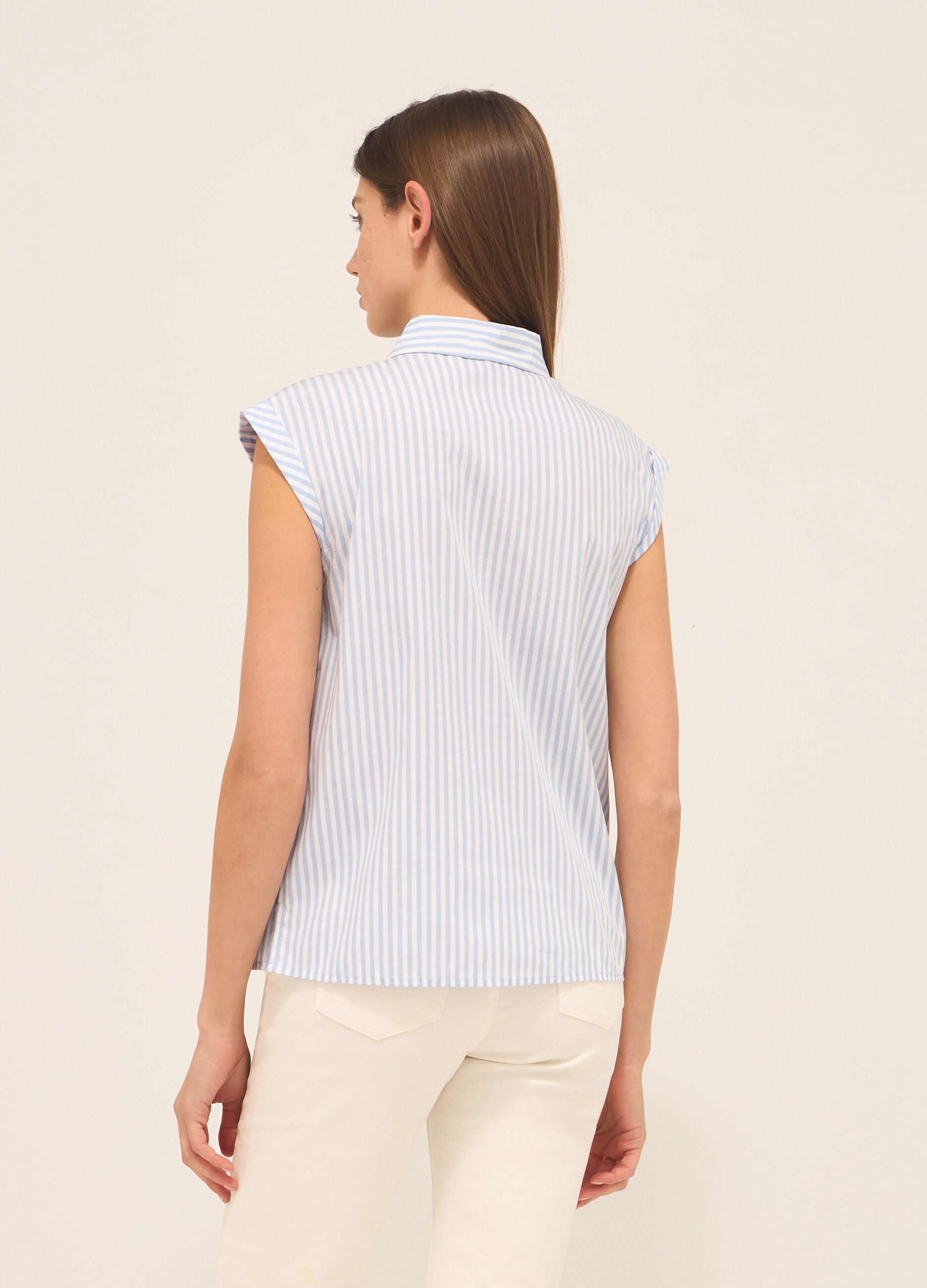 Camicia smanicata in popeline di puro cotone donna_1