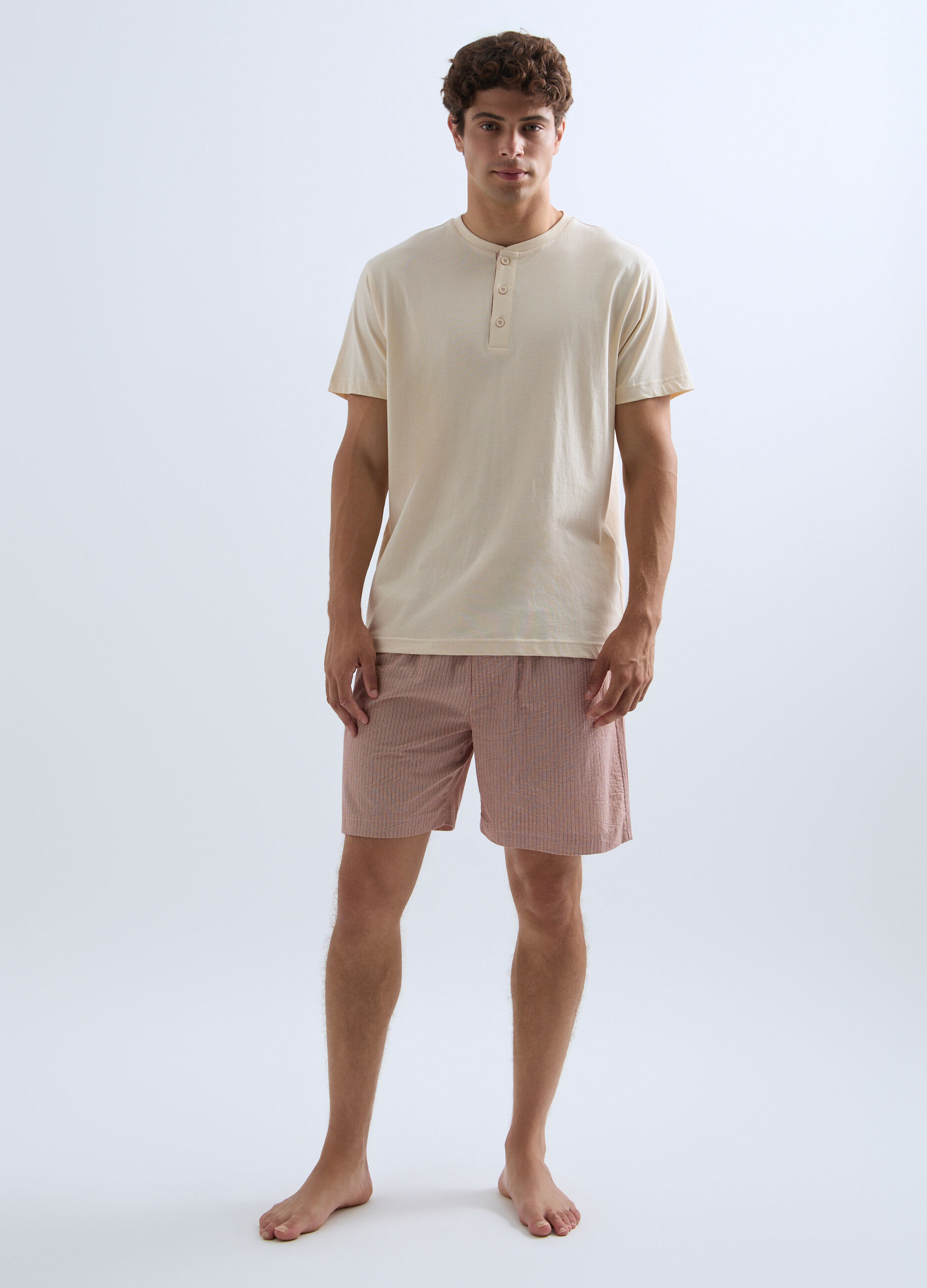 Pigiama corto con maglia serafino in jersey di cotone uomo_0