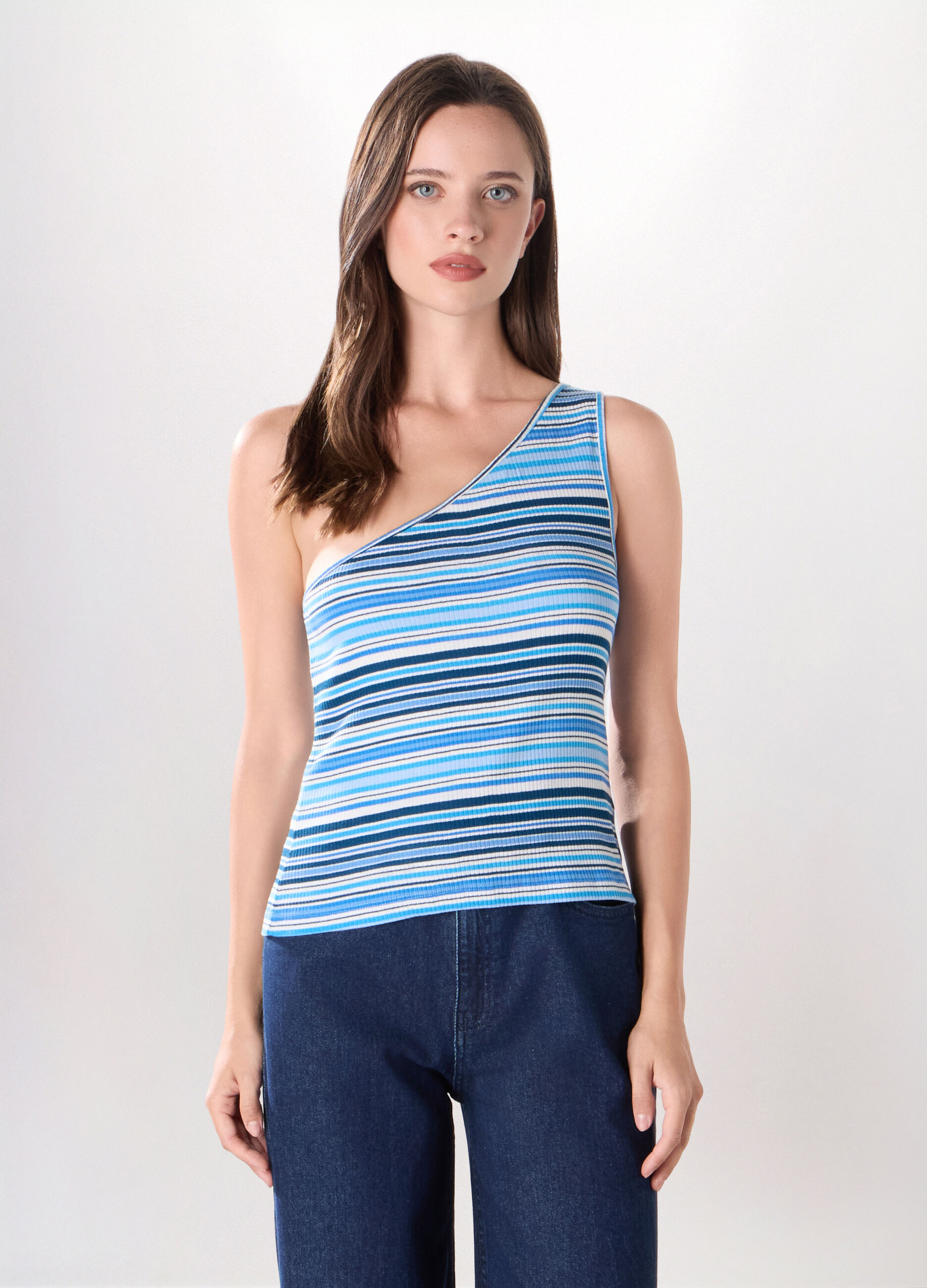 Top monospalla in costina di puro cotone donna_0