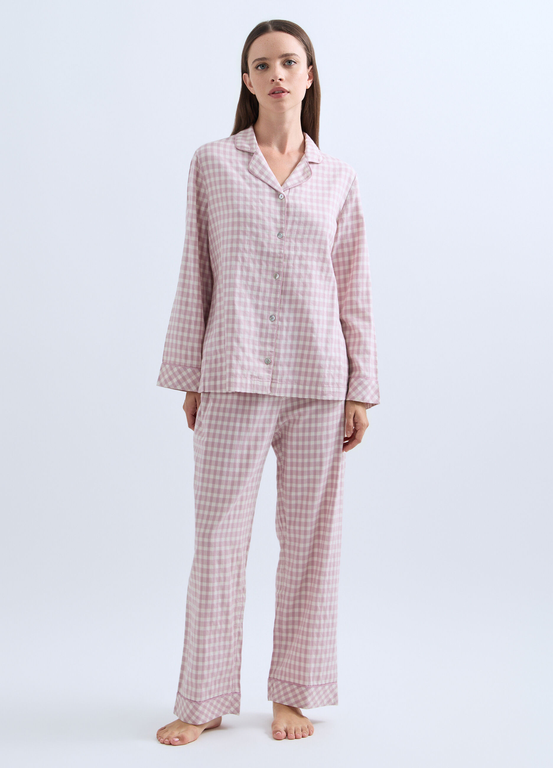 Set pigiama lungo in cotone misto moda donna_0