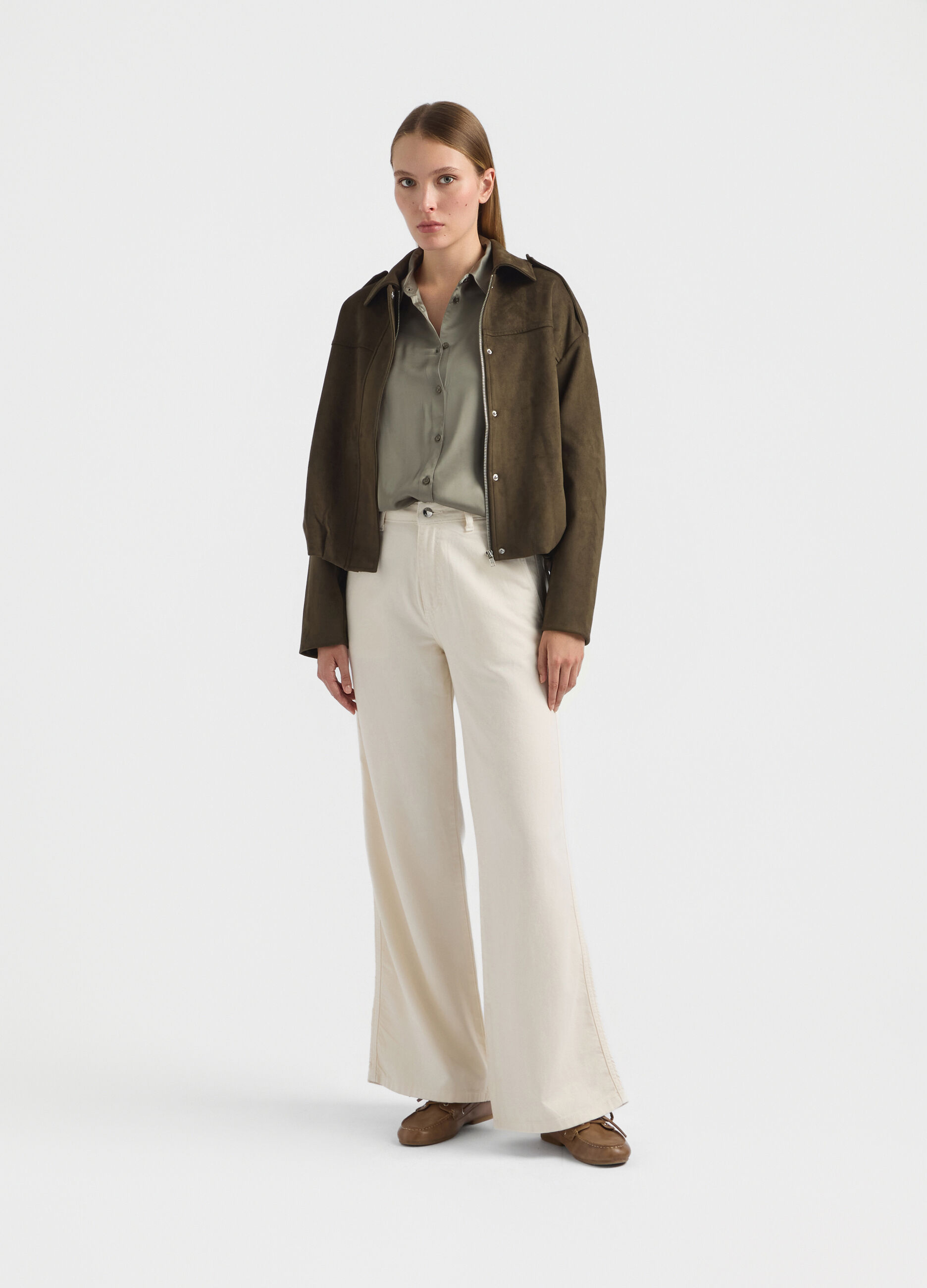 Camicia Fit Regular con colletto alla francese in raso di pura viscosa donna_0