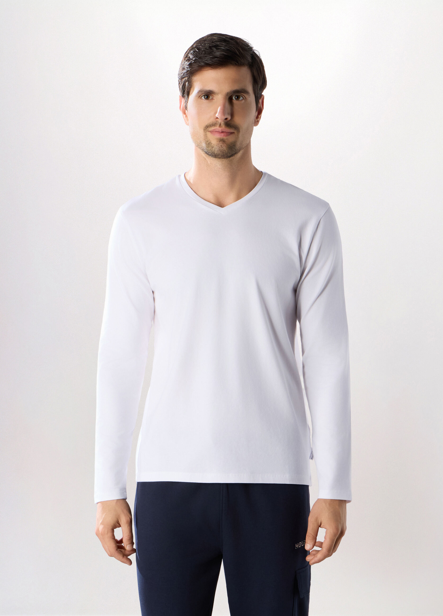 T-shirt sportiva collo a V maniche lunghe uomo_0