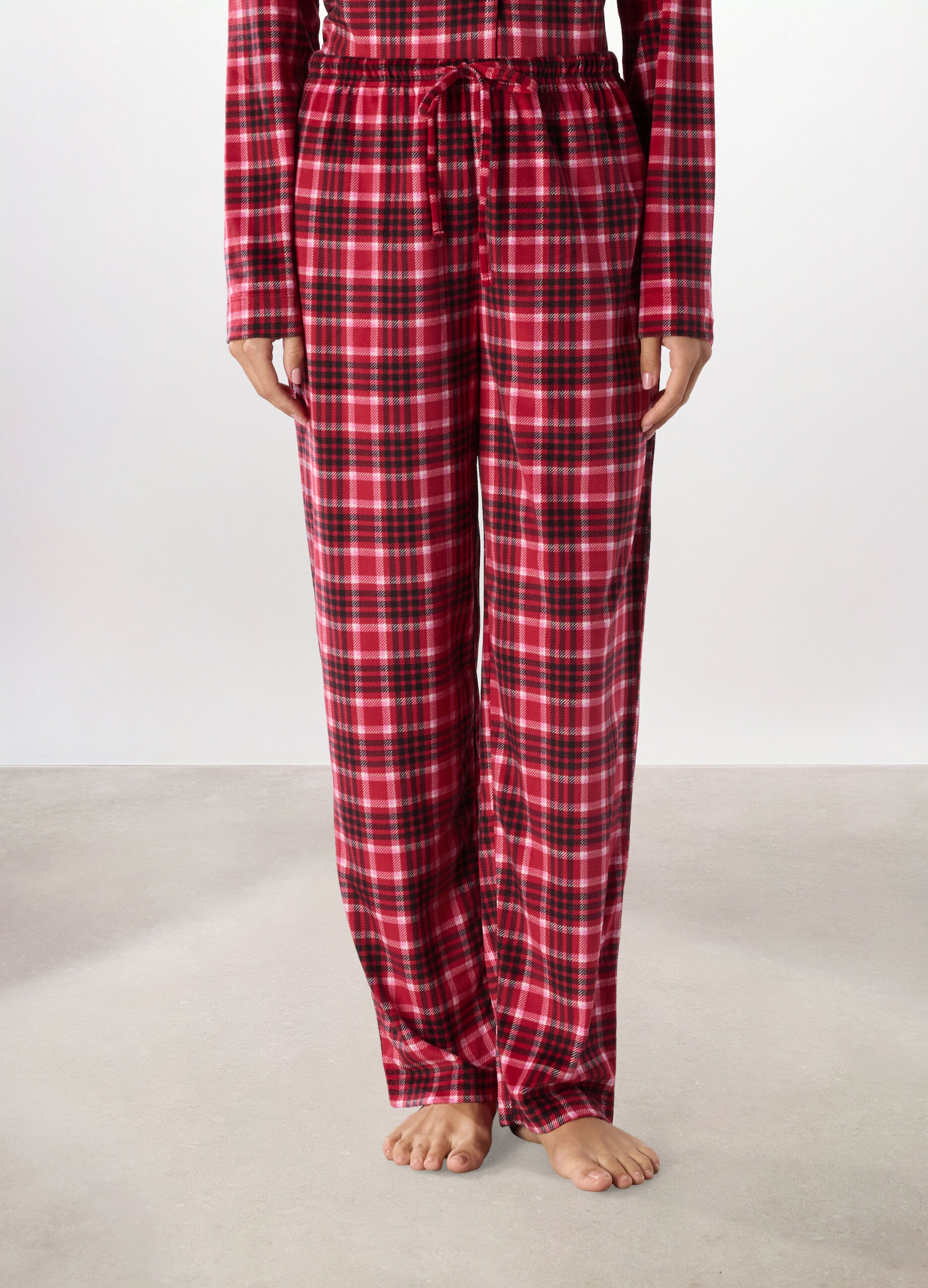 Pantalone pigiama lungo in velours a quadri donna_1
