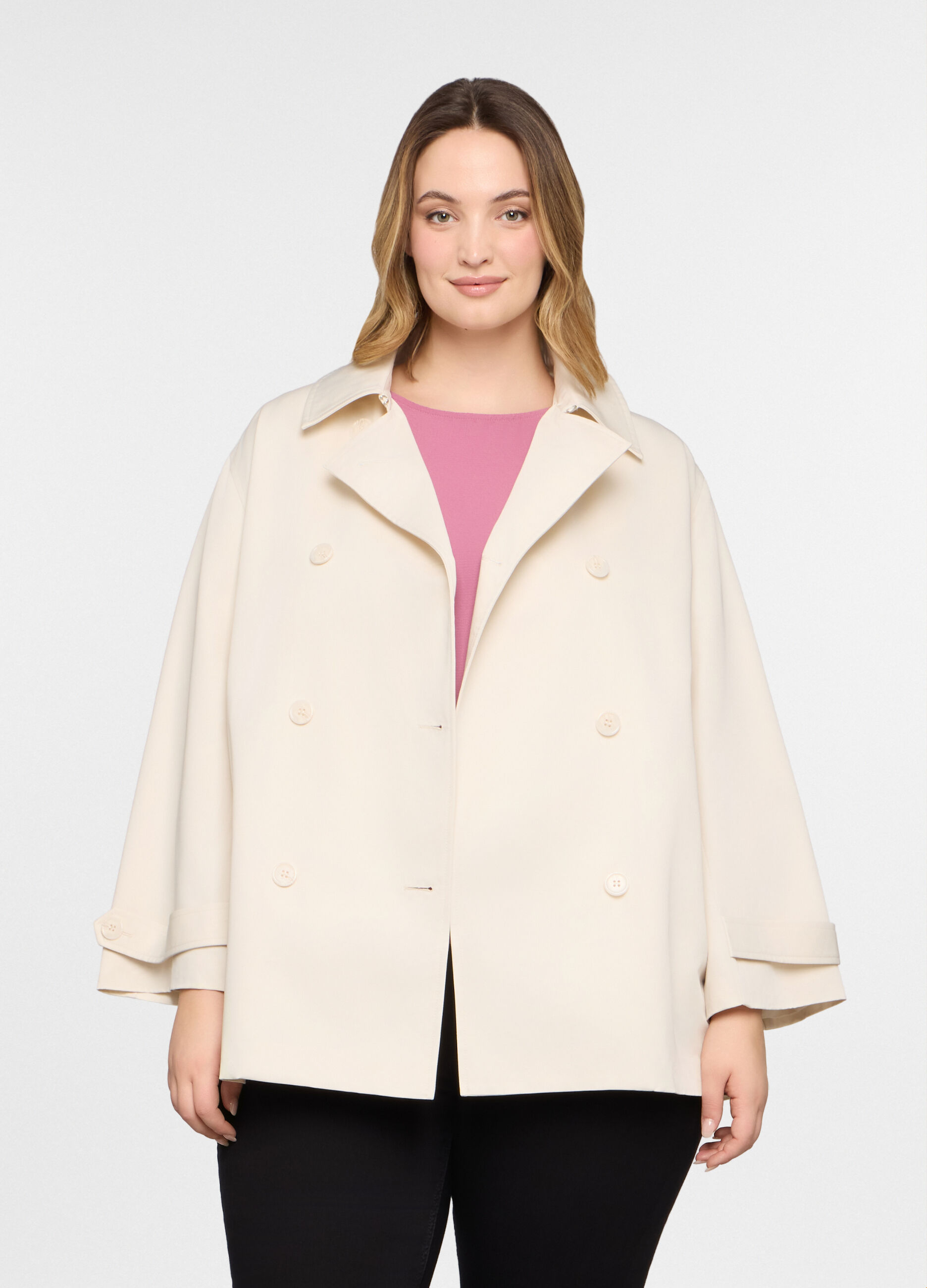Trench corto doppiopetto con collo revers donna curvy_0