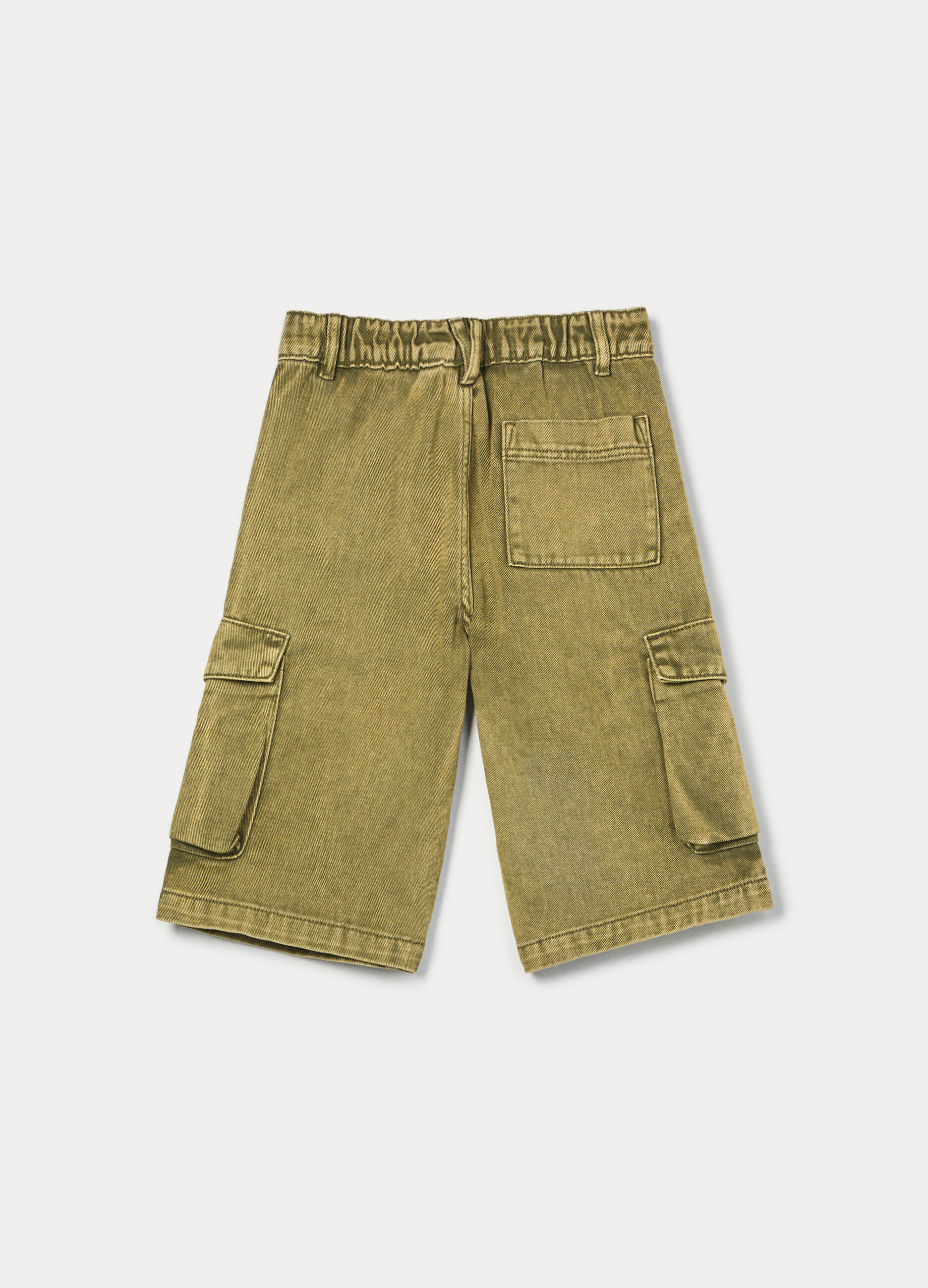 Shorts cargo in denim di puro cotone ragazzo_1