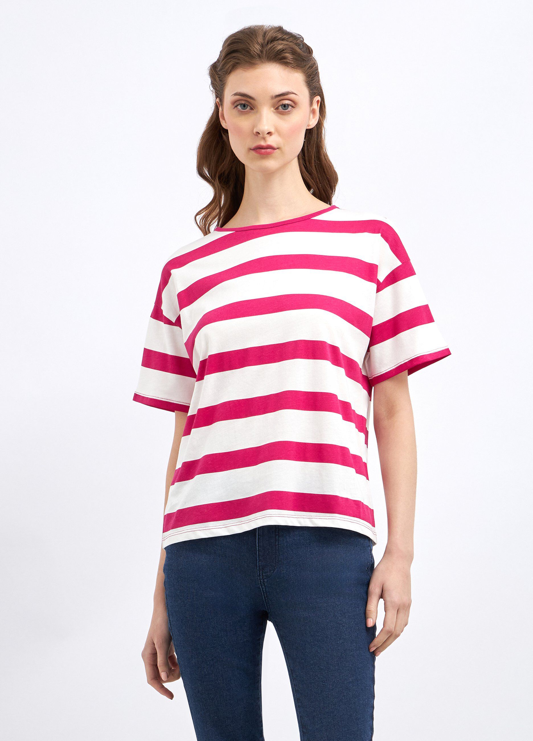 T-shirt in puro jersey di cotone a righe donna_0