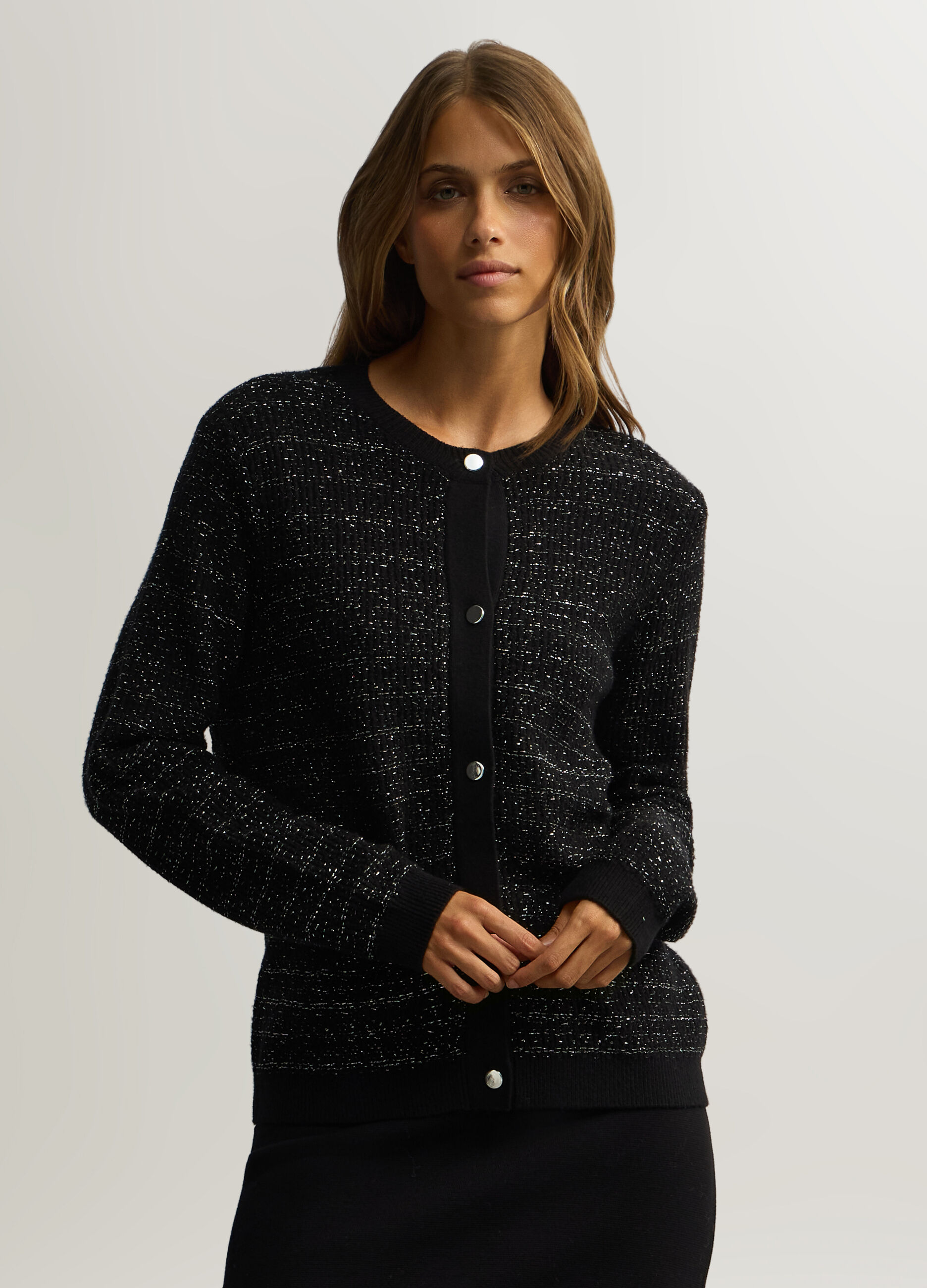 Cardigan girocollo in costina donna_0