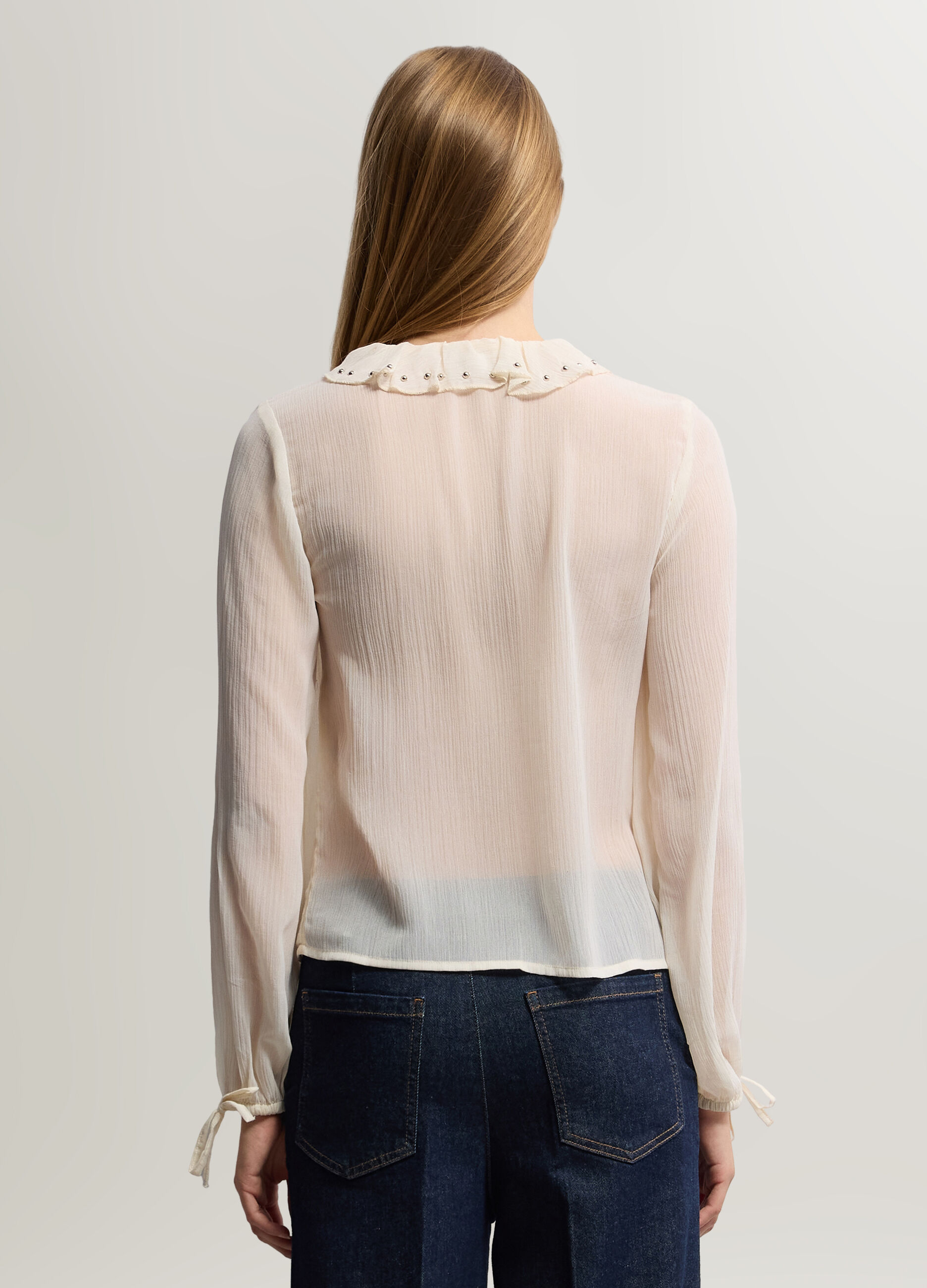 Blusa Fit Regular con scollo a V in chiffon donna_1