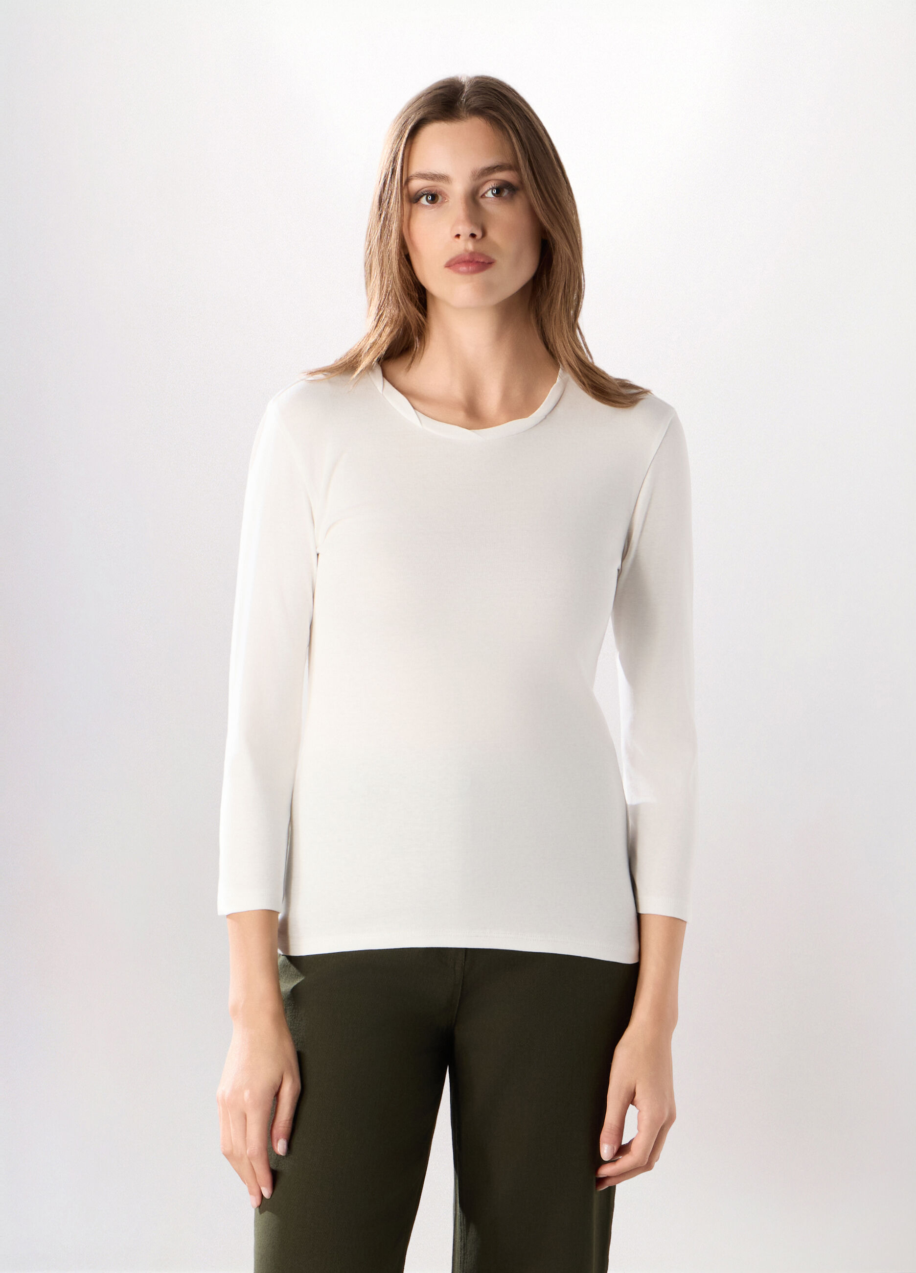 T-shirt in costina di puro cotone donna_0