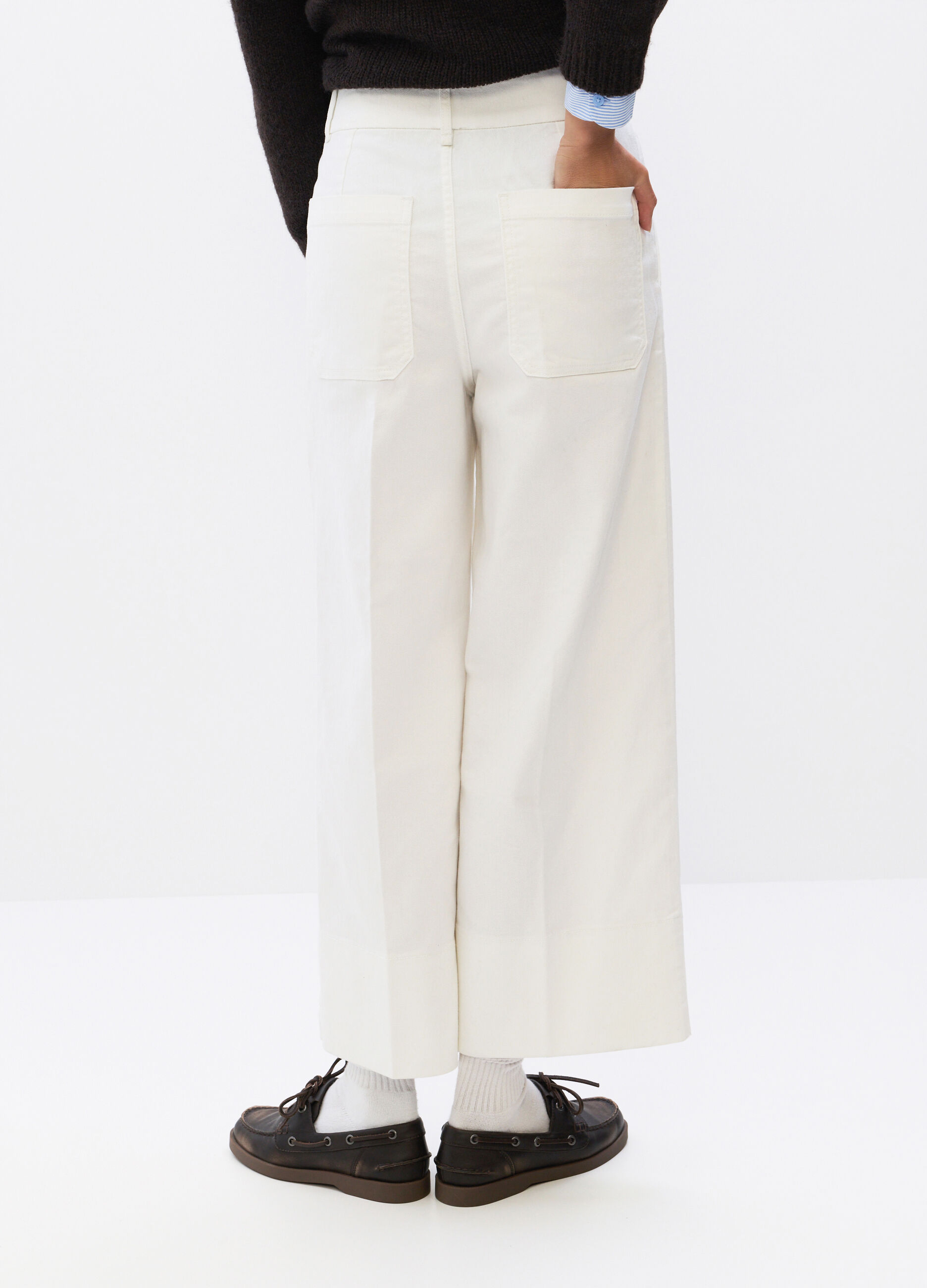 Pantaloni Wide Leg in denim misto cotone stretch donna_1