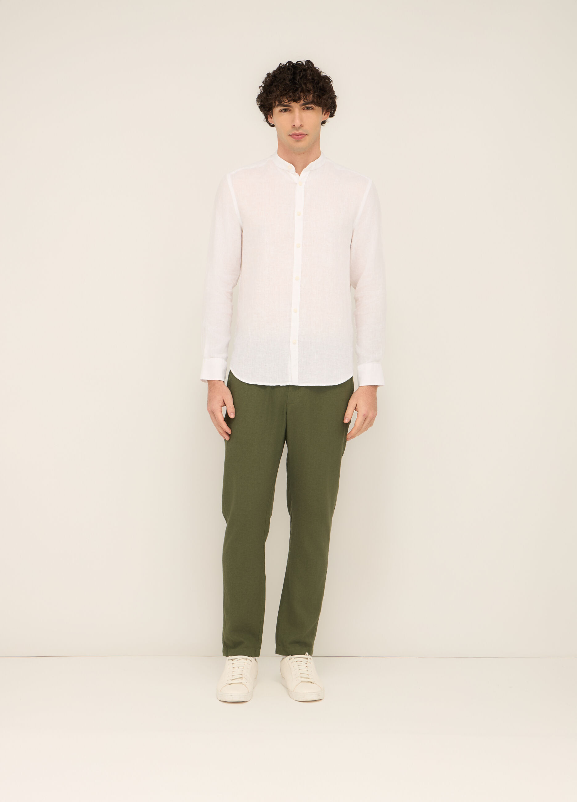 Pantaloni chino in misto lino uomo_0