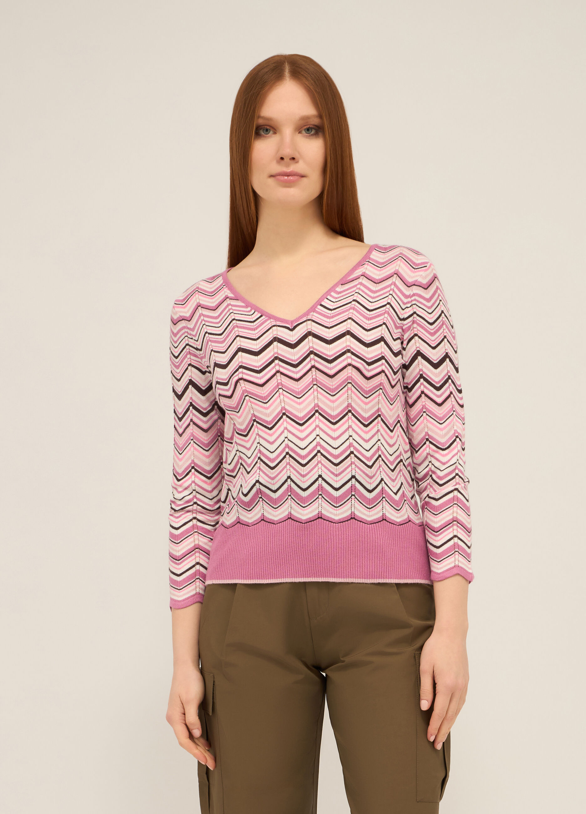 Maglia tricot misto viscosa a righe donna_0