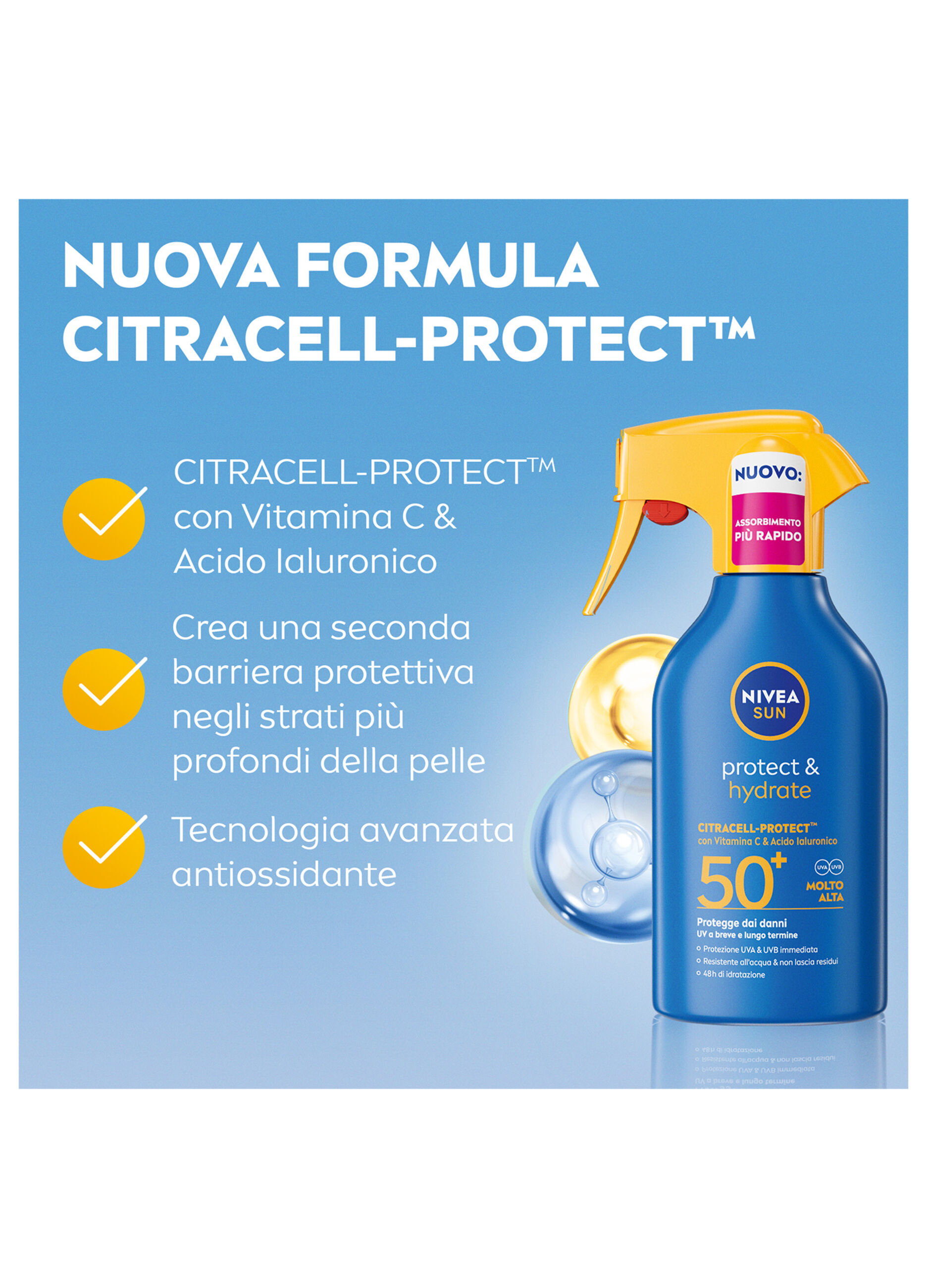 Nivea Sun Spray Solare Protect & Hydrate SPF50+ 270 ml, Crema solare 50+ idratante per 48 ore_3