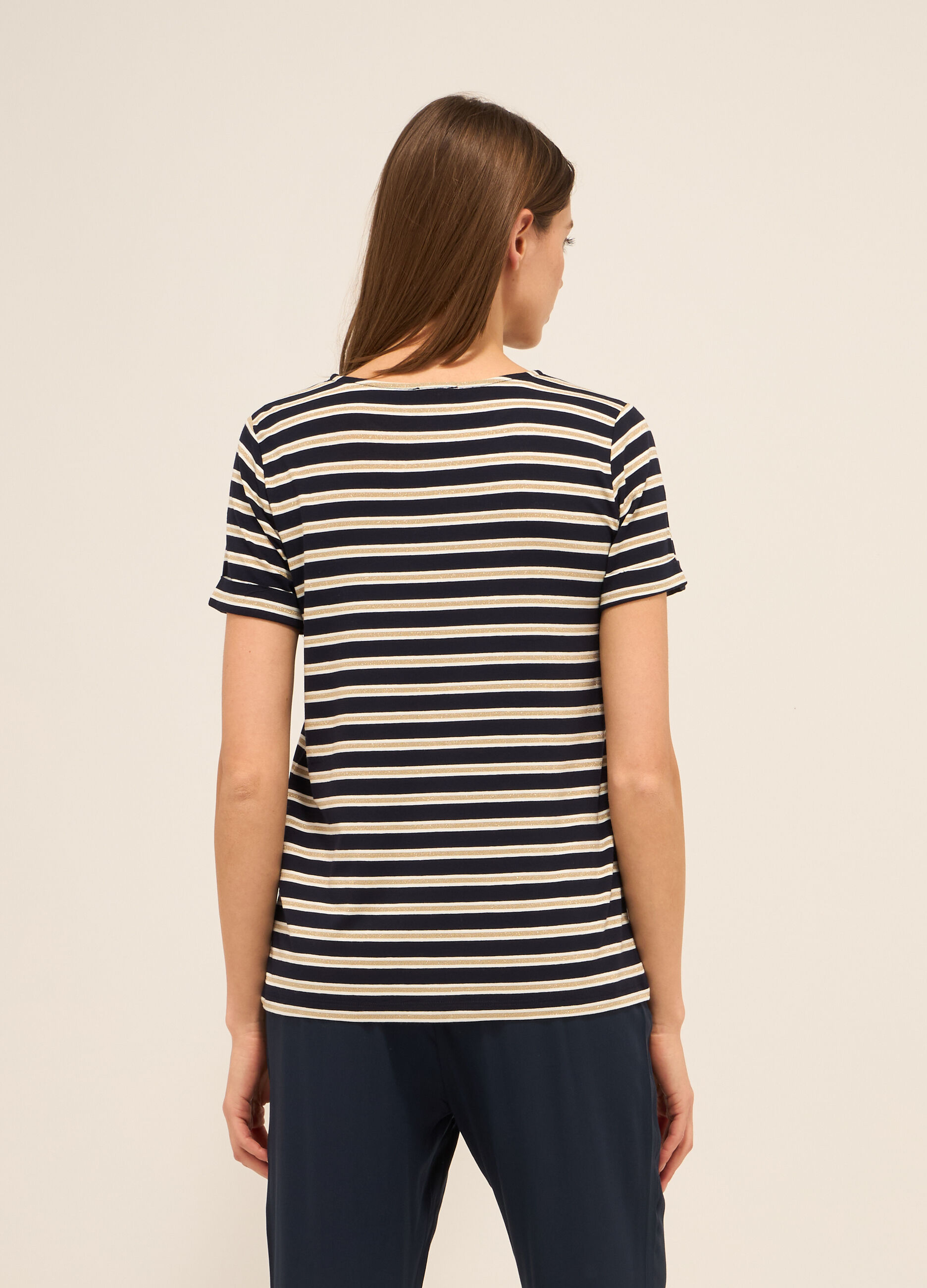 T-shirt a righe misto viscosa donna_1