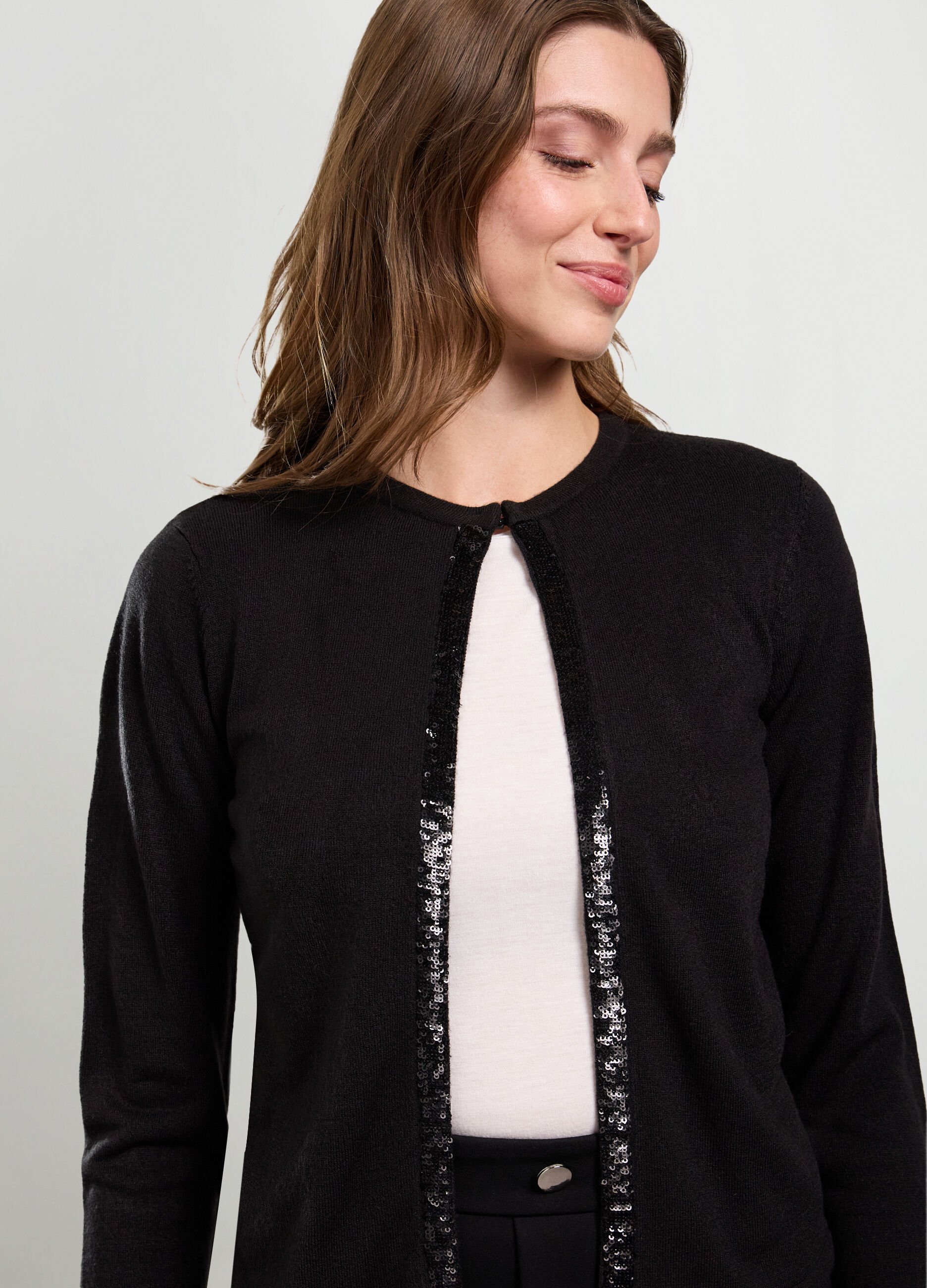 Cardigan tricot con paillettes donna_2