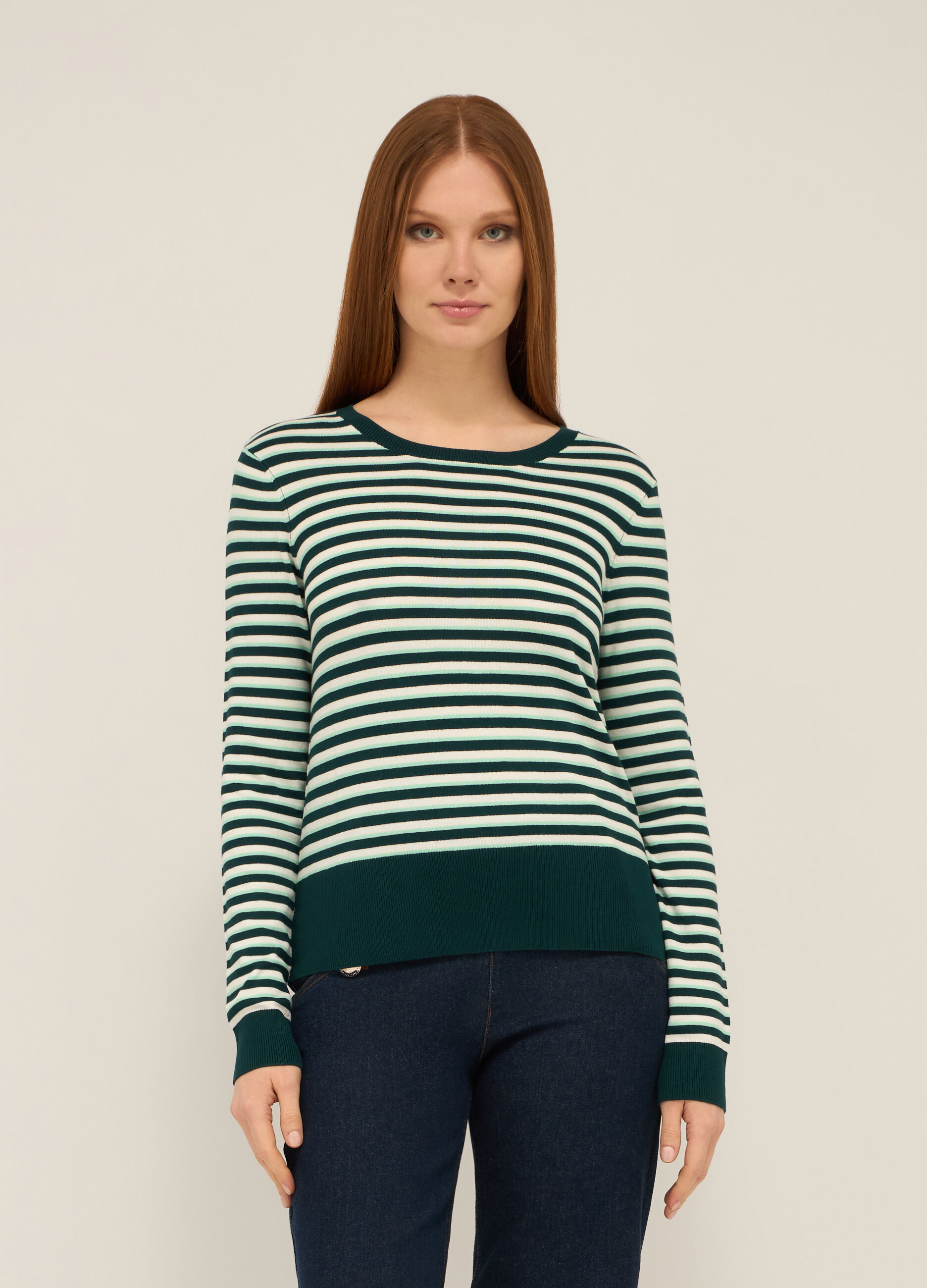 T-shirt misto viscosa con motivo a righe donna_0