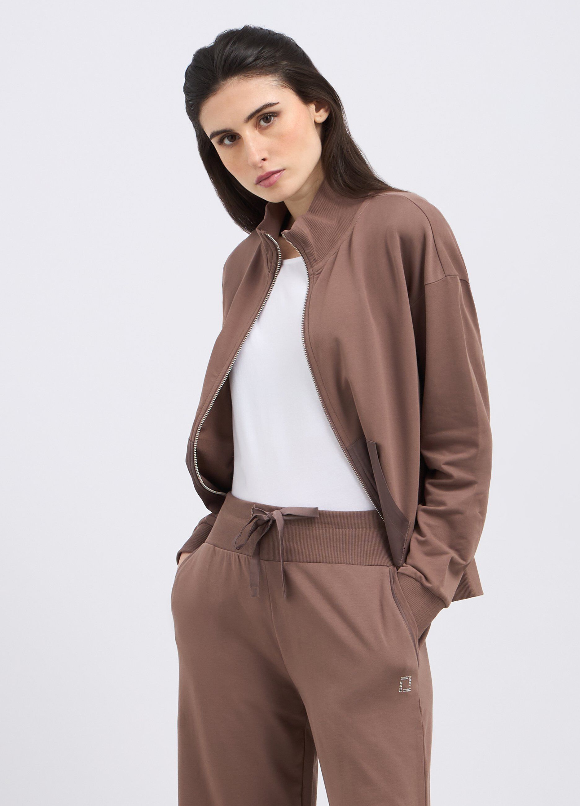 Felpa in cotone stretch full zip donna_0
