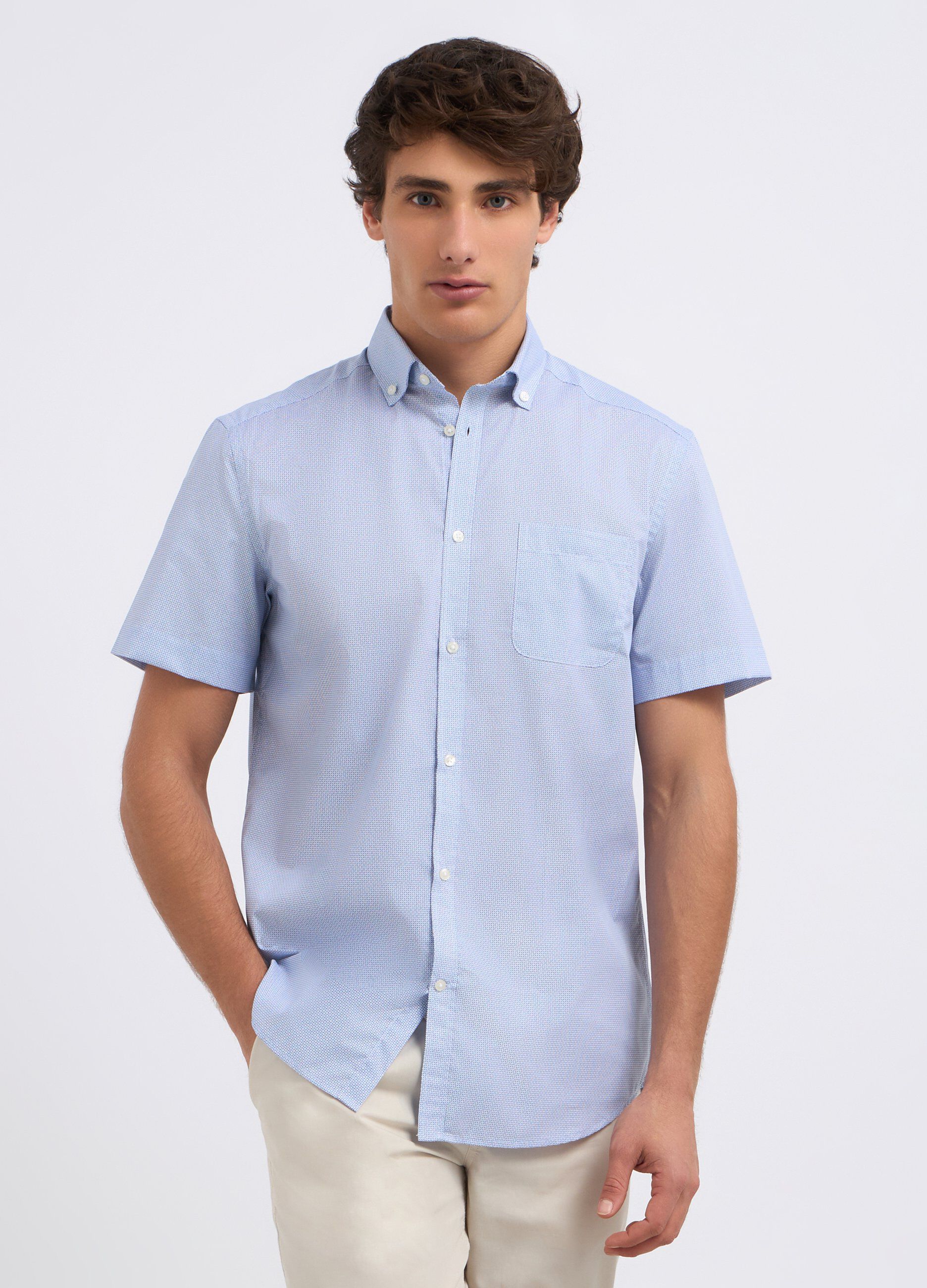 Camicia a maniche corte in misto cotone uomo_0
