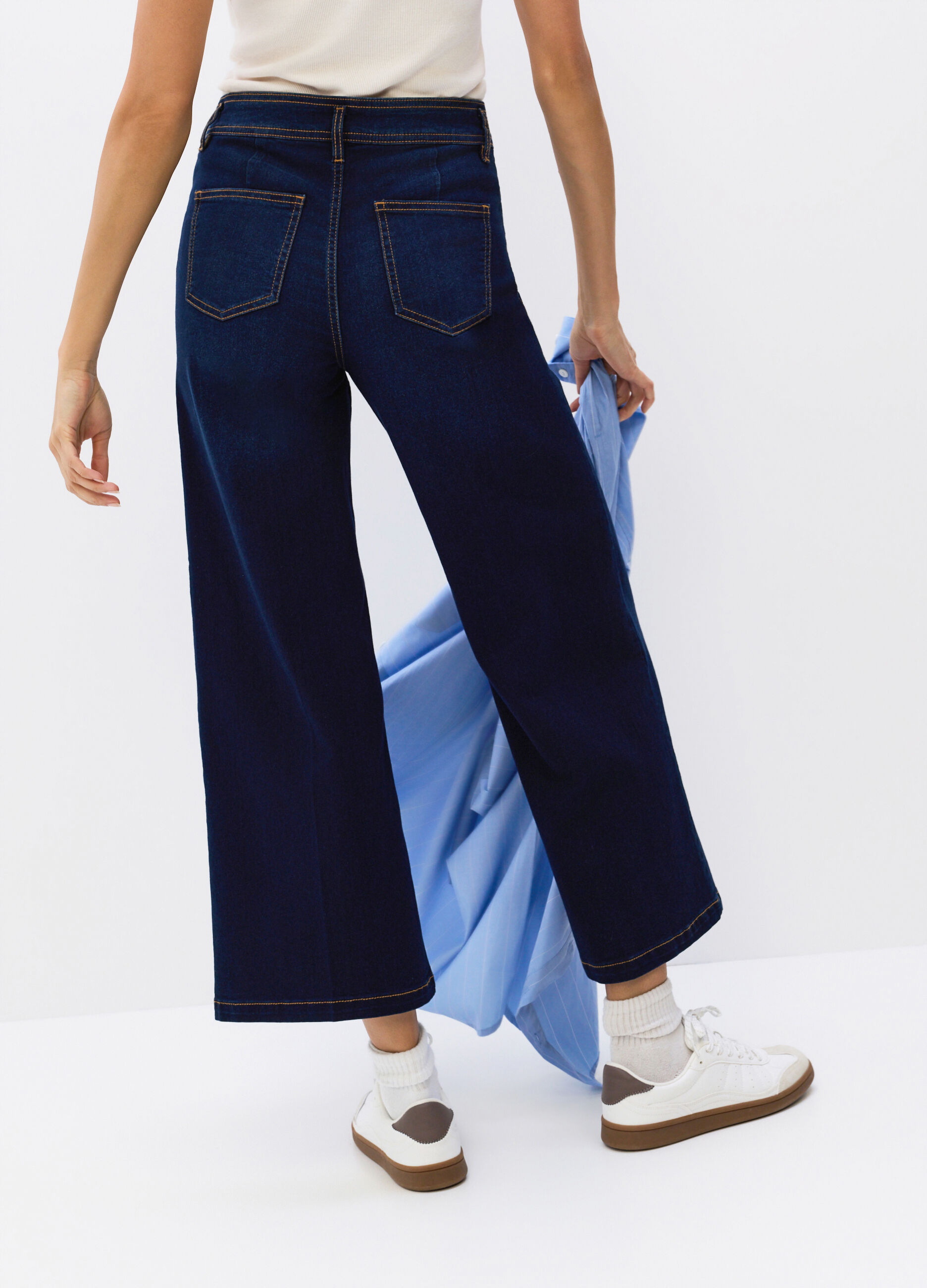 Pantaloni Culotte Fit in denim stretch misto cotone donna_1