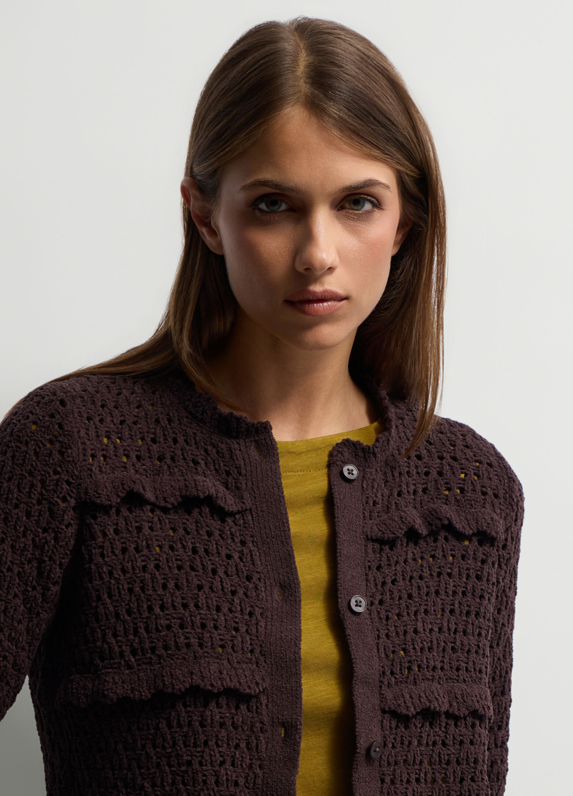 Cardigan girocollo operato donna _2