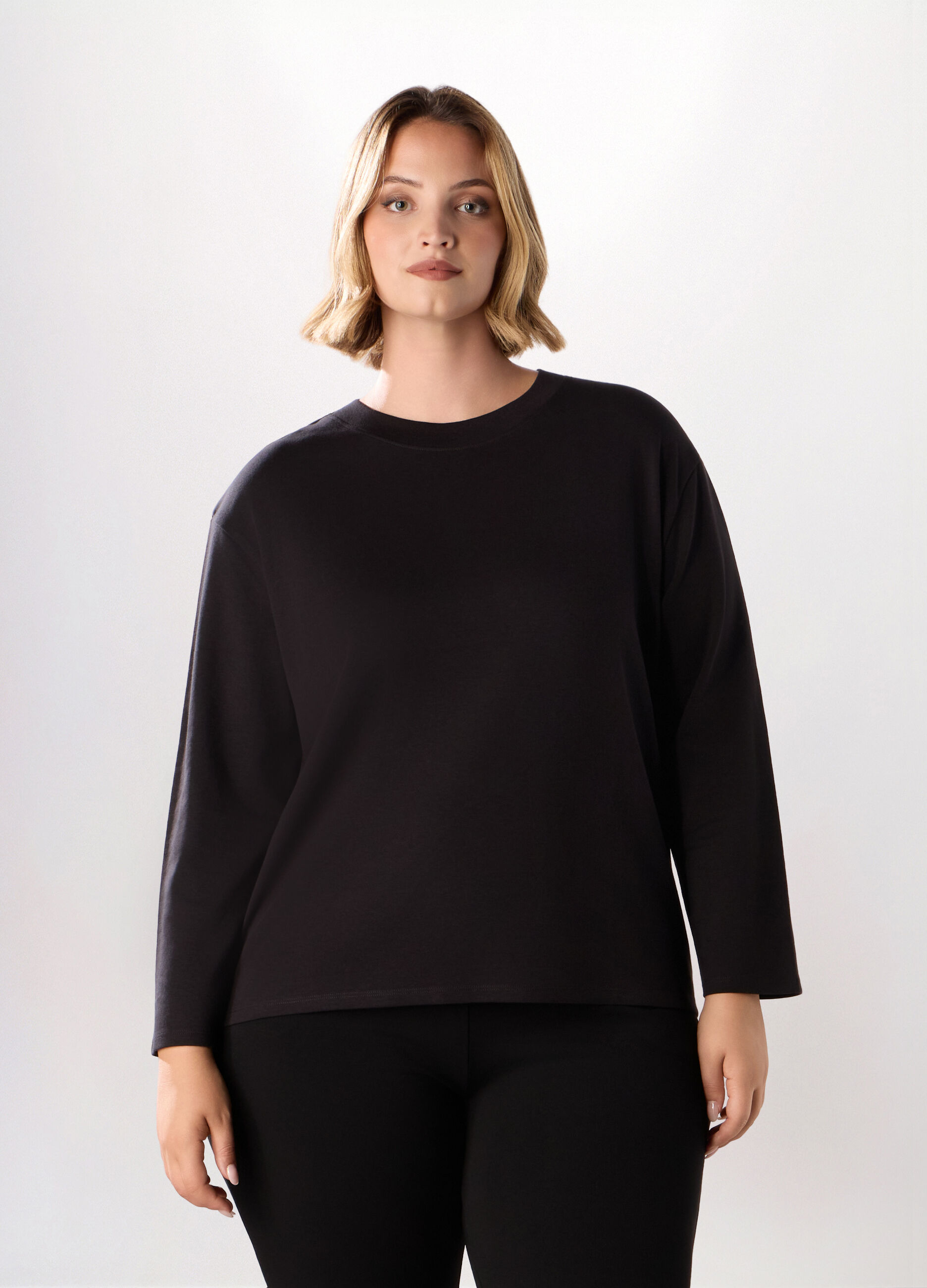 T-shirt in interlock di cotone stretch donna_0