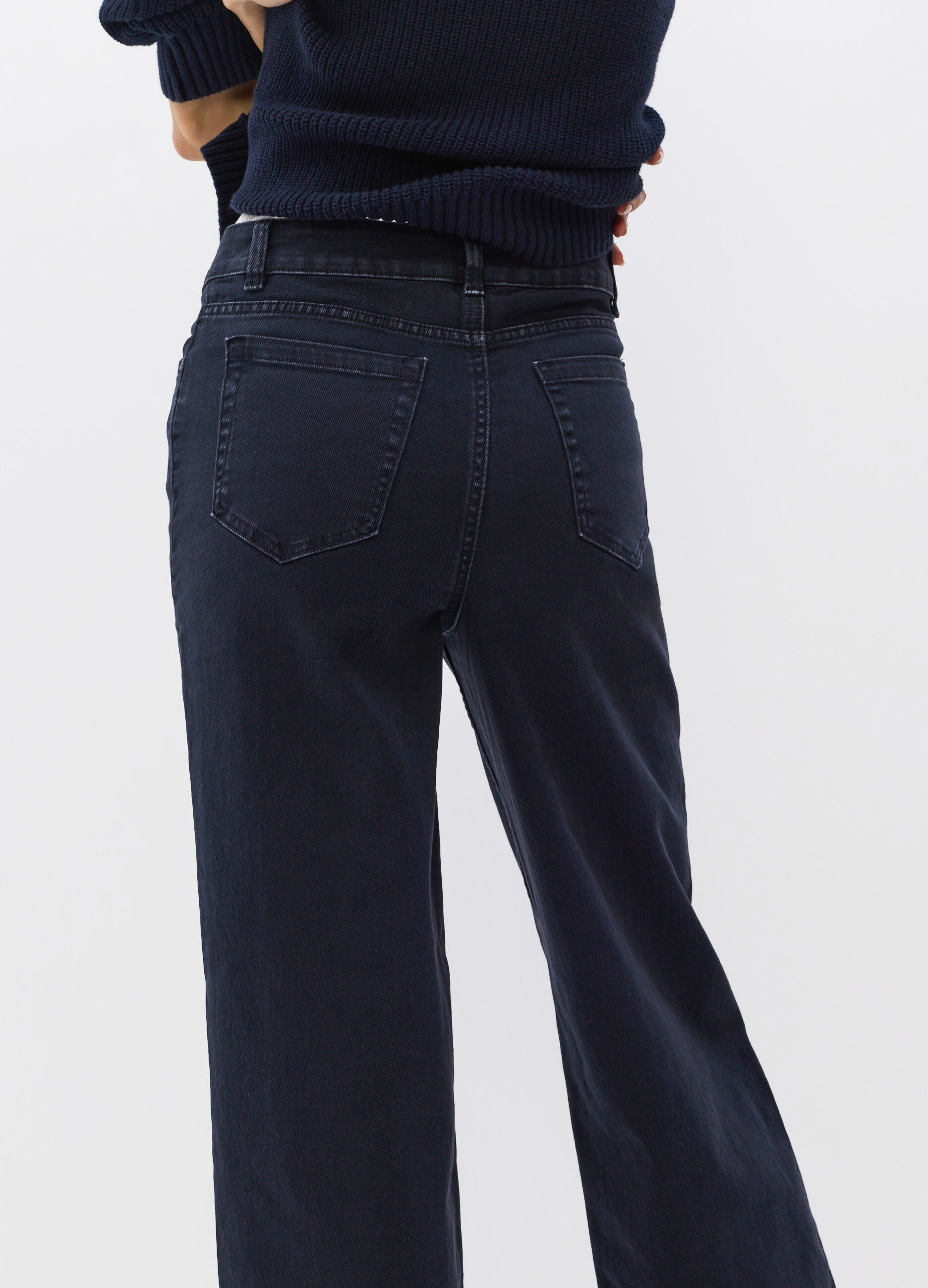 Pantaloni Wide Leg in denim di cotone stretch donna_1