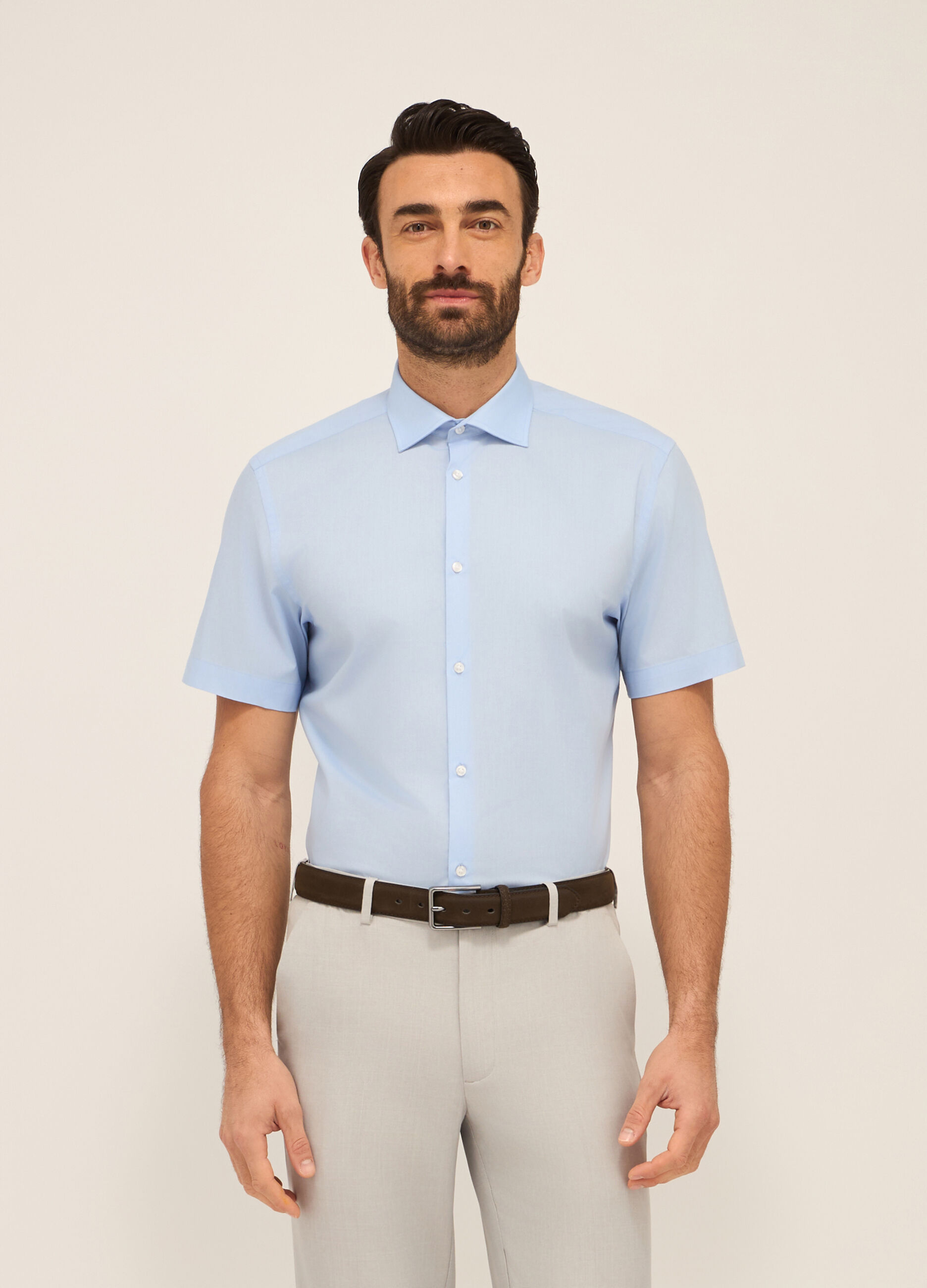Camicia a maniche corte in misto cotone uomo_0