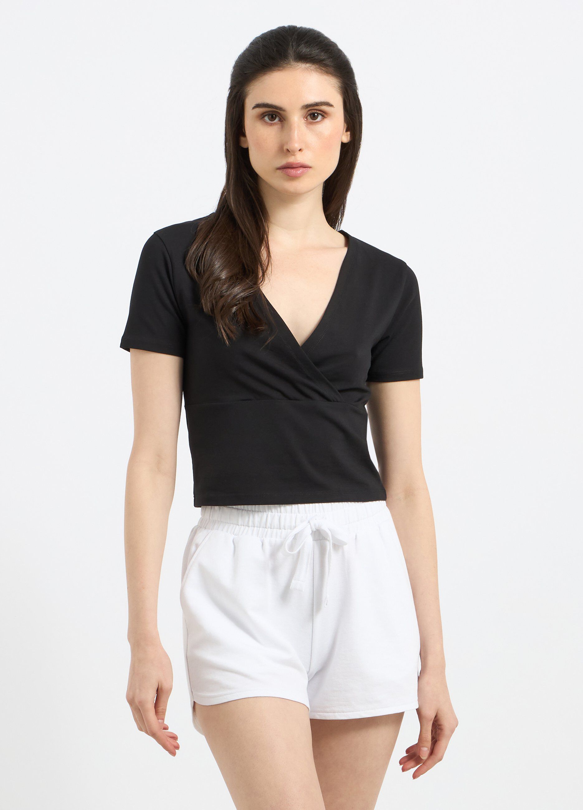 T-shirt cropped in cotone stretch donna_0