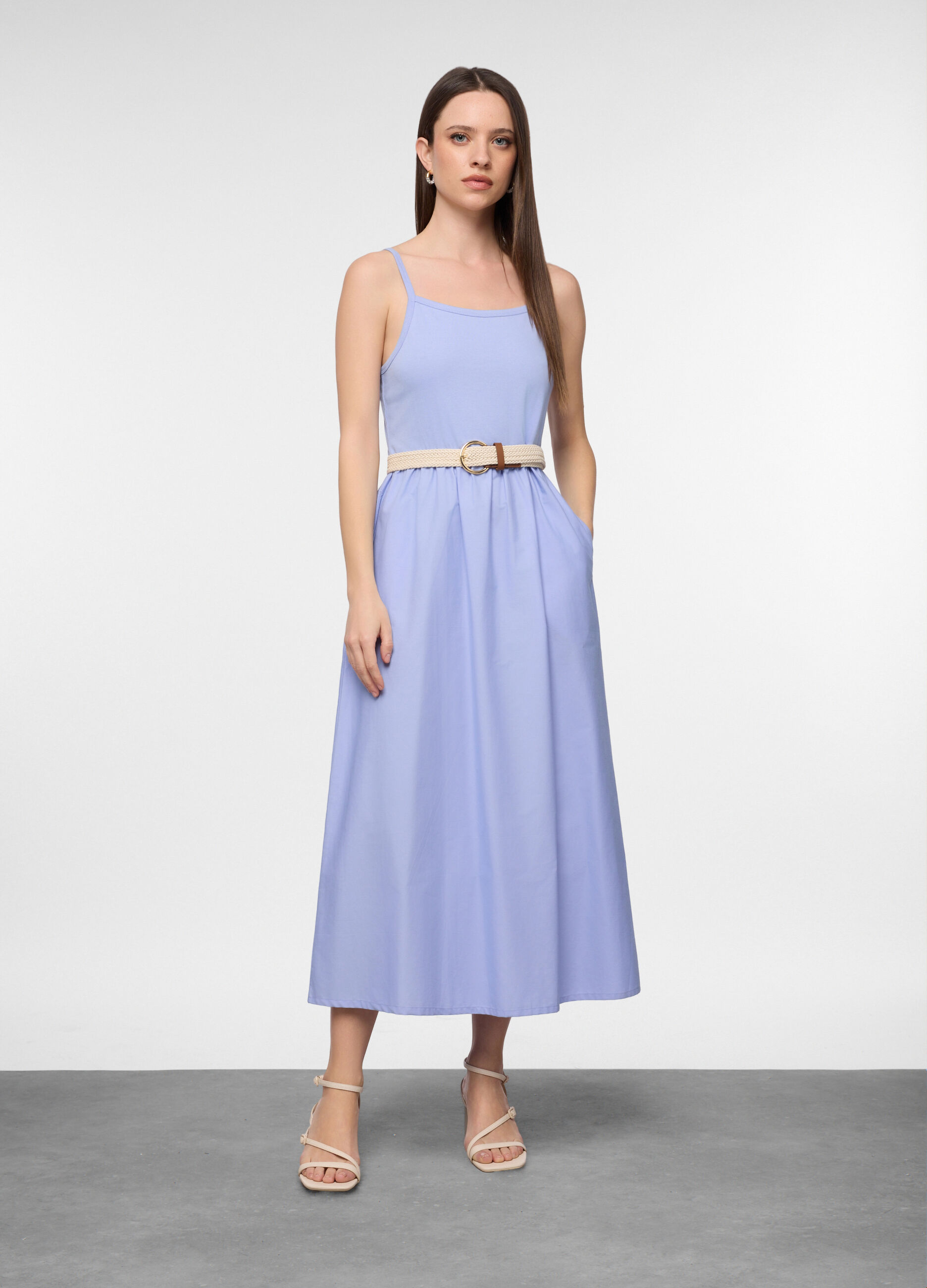 Abito lungo in popeline di puro donna_0