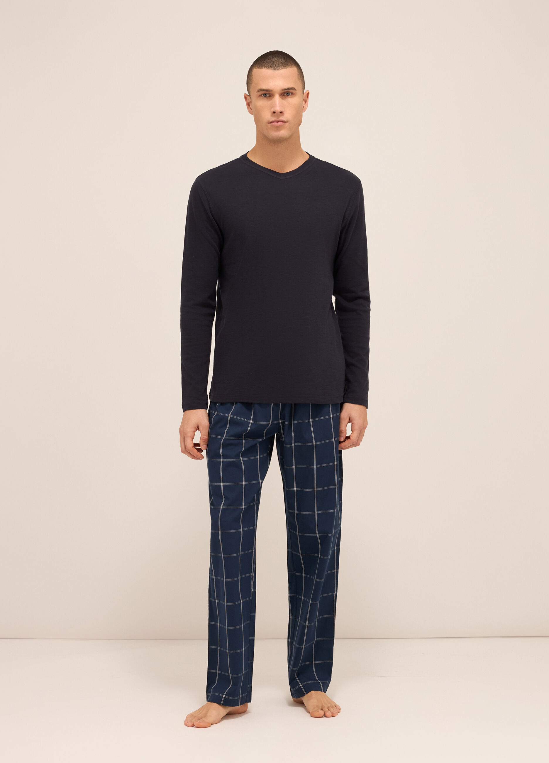 Pantaloni del pigiama in tela di cotone a scacchi uomo_0