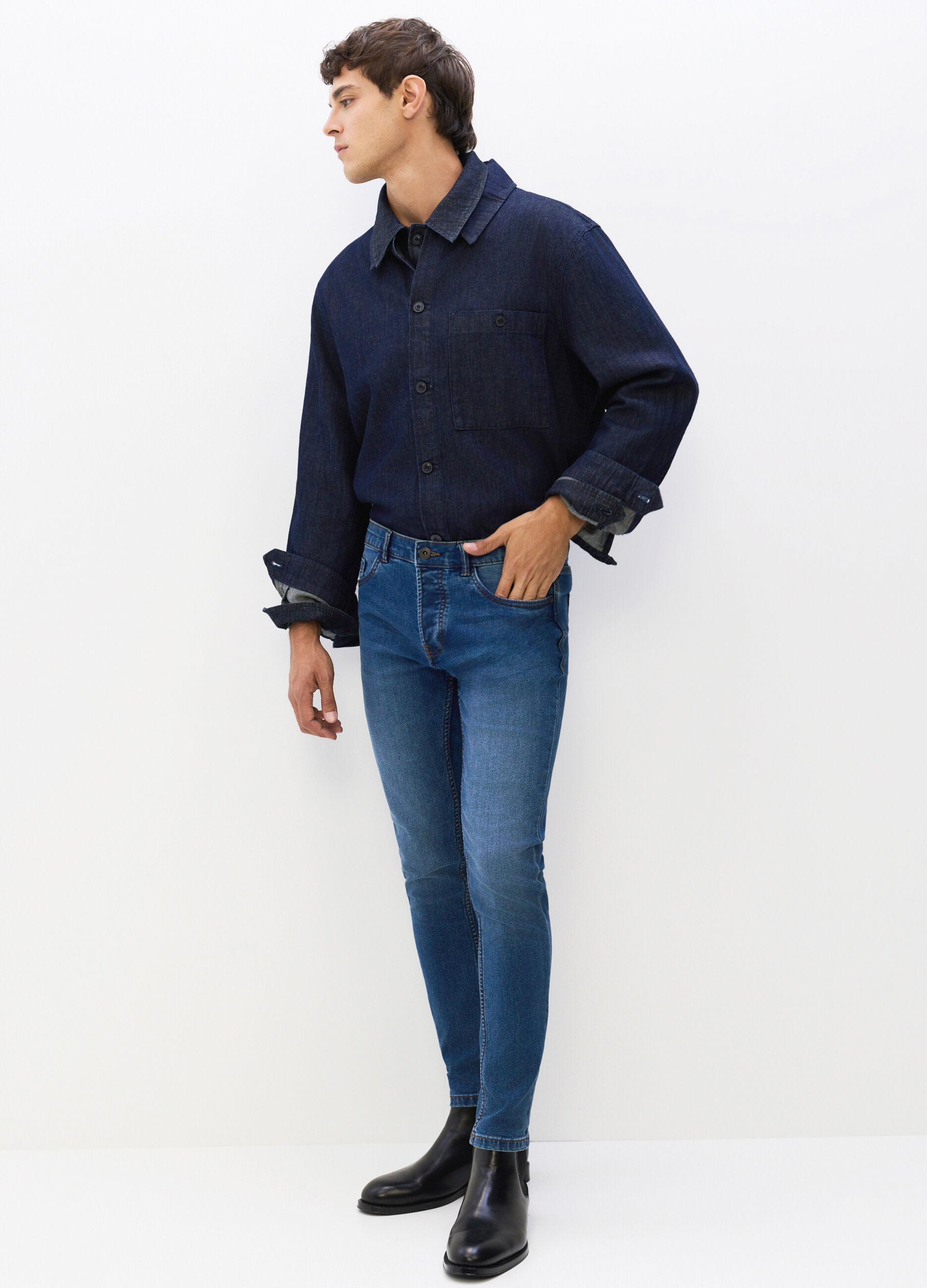 Jeans skinny fit in denim di cotone stretch uomo_0