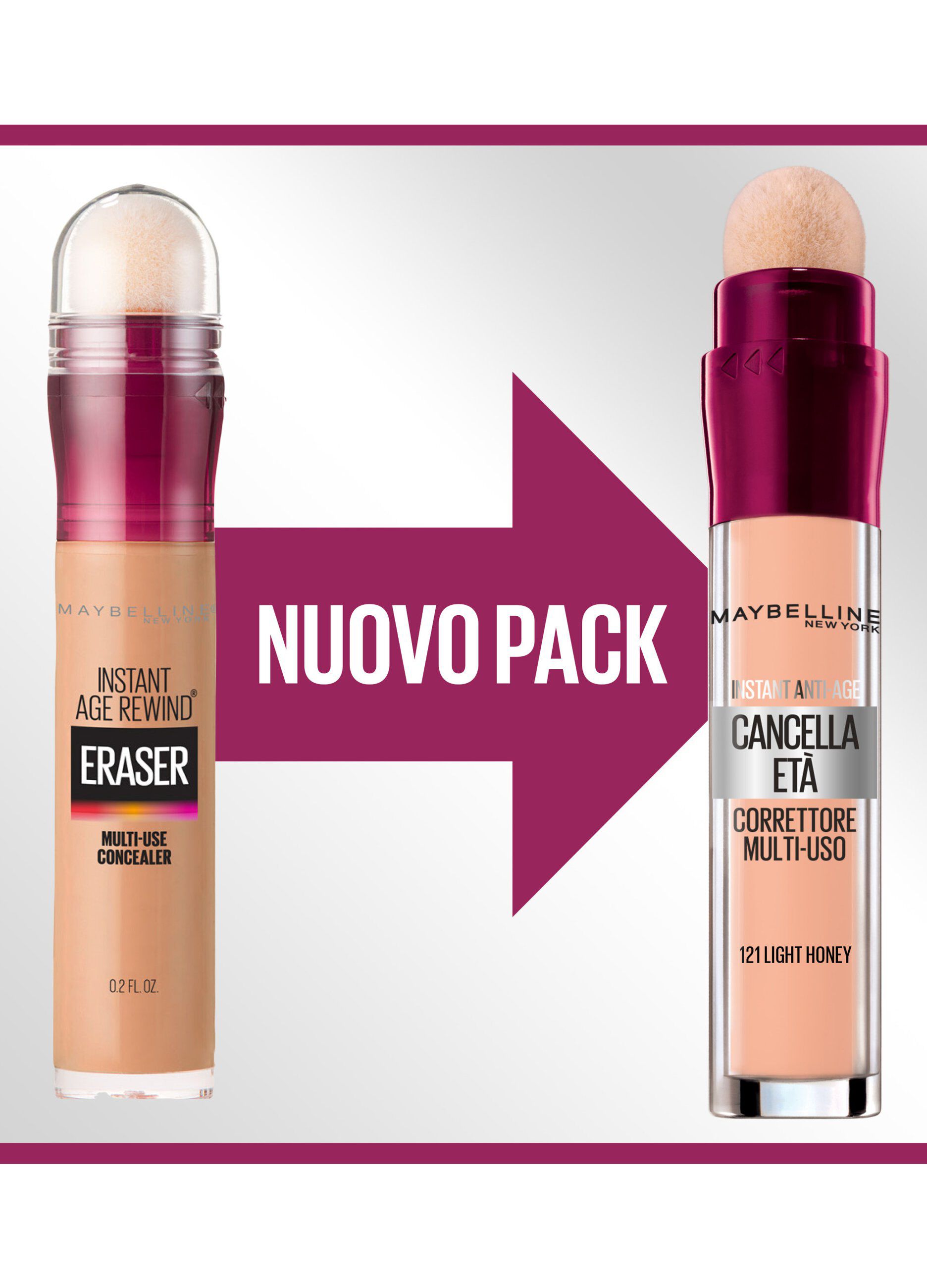 Maybelline New York Correttore Liquido Il Cancella Età, con Bacche di Goji e Haloxyl, Copre Occhiaie e Piccole Rughe, 121 Light Honey, 6.8 ml.