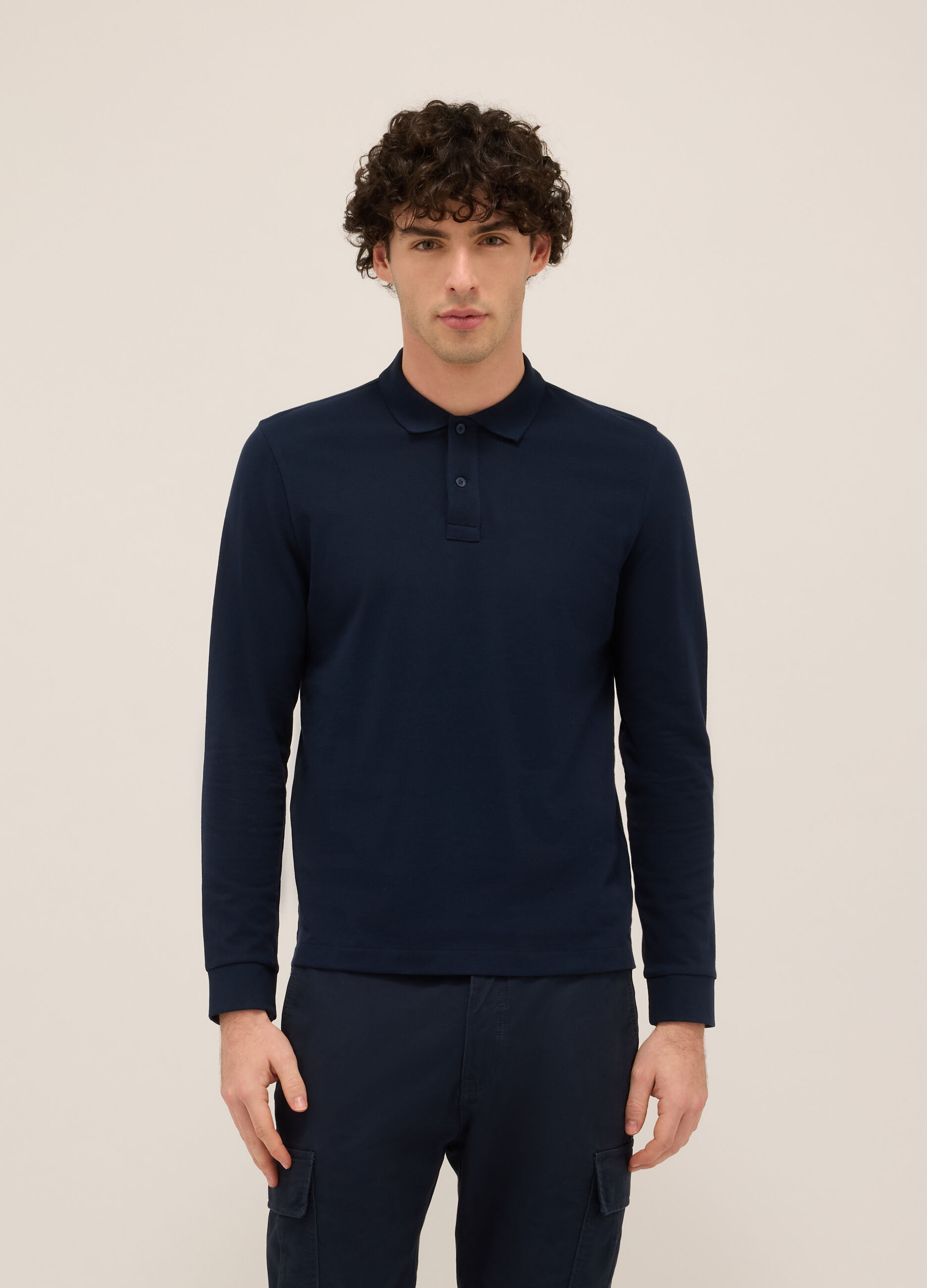Polo a maniche lunghe in puro cotone uomo_0