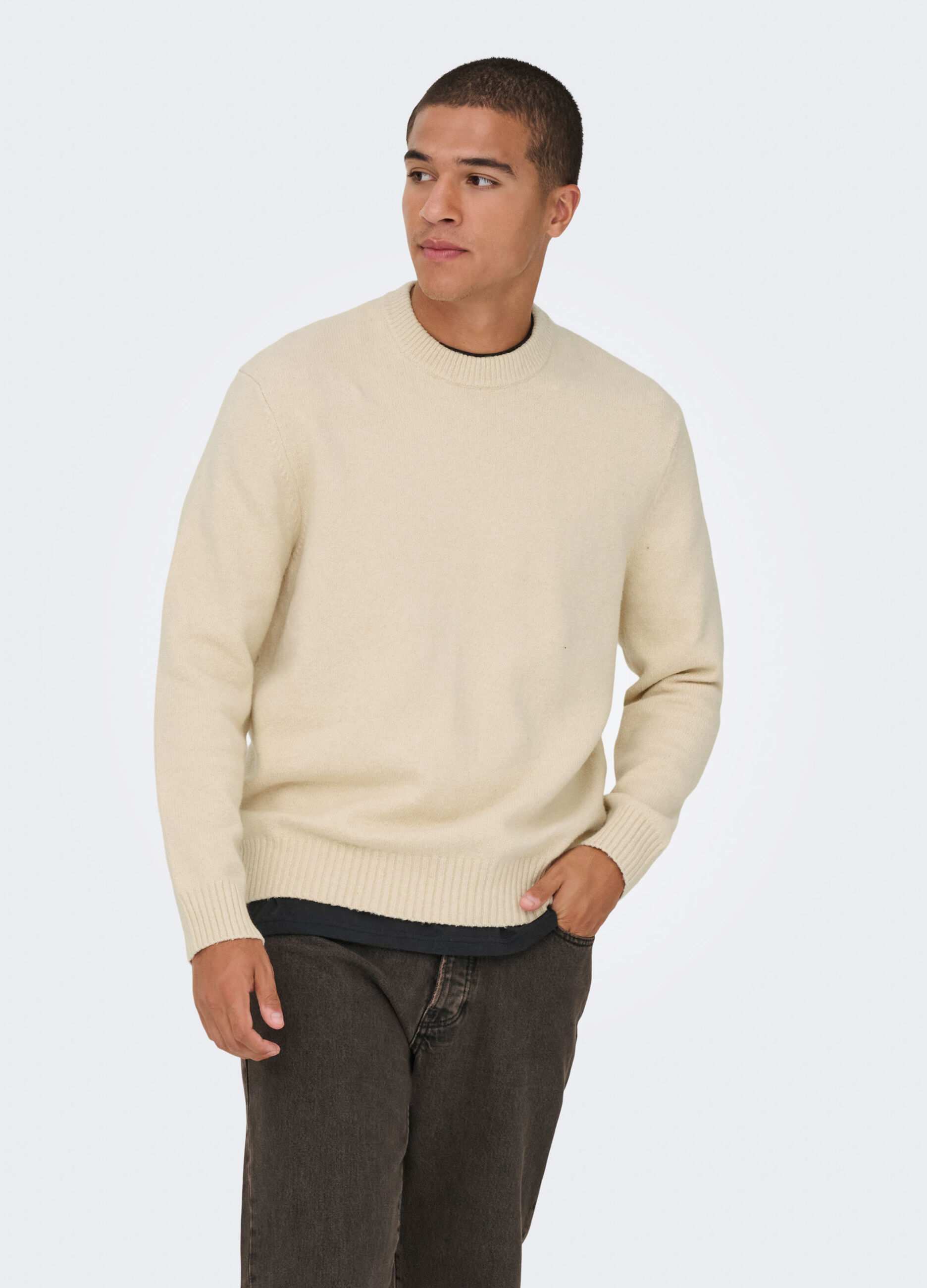 Maglione girocollo con profili a costine uomo_0