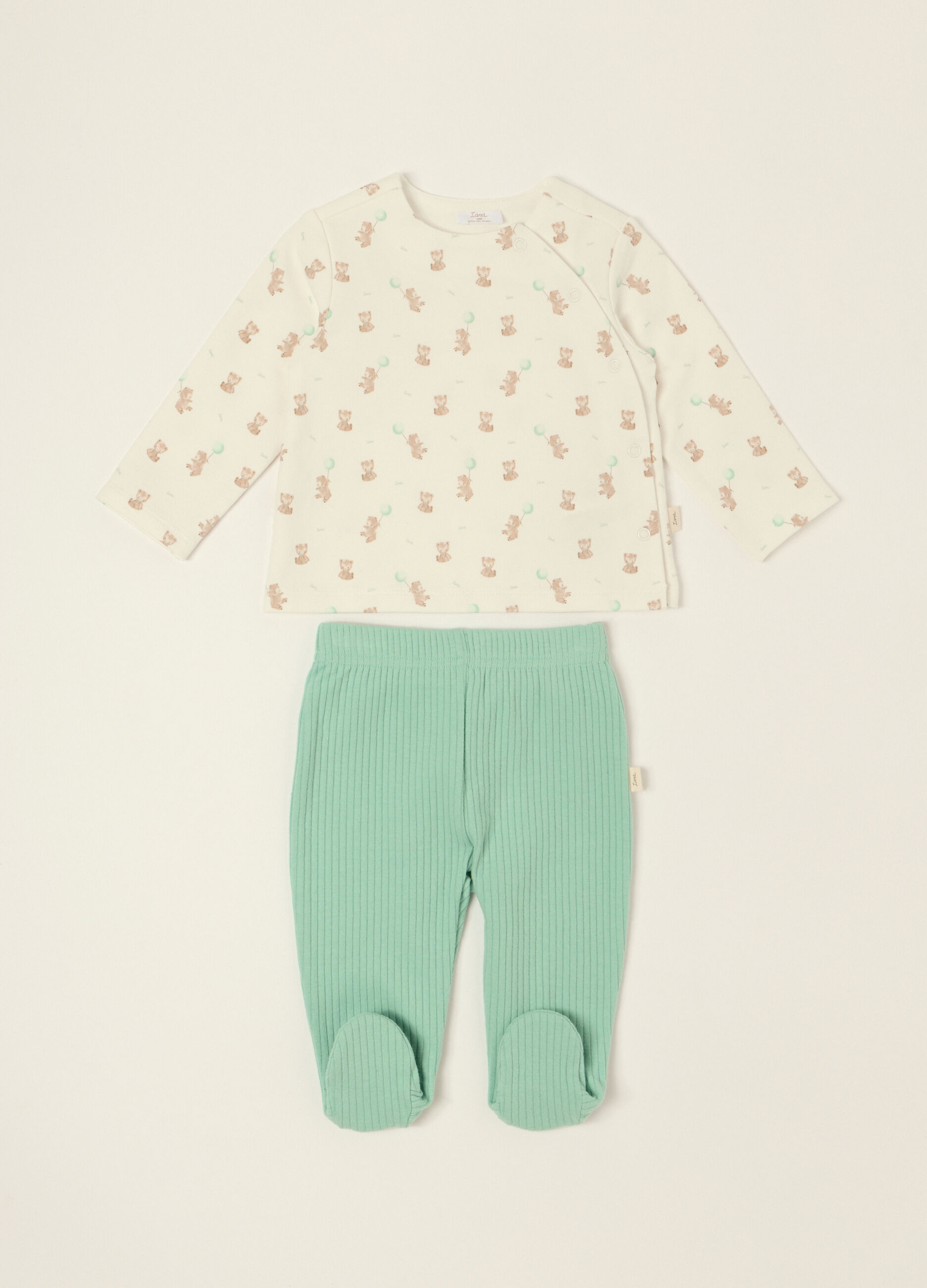 Set bianco e verde in cotone organico_0