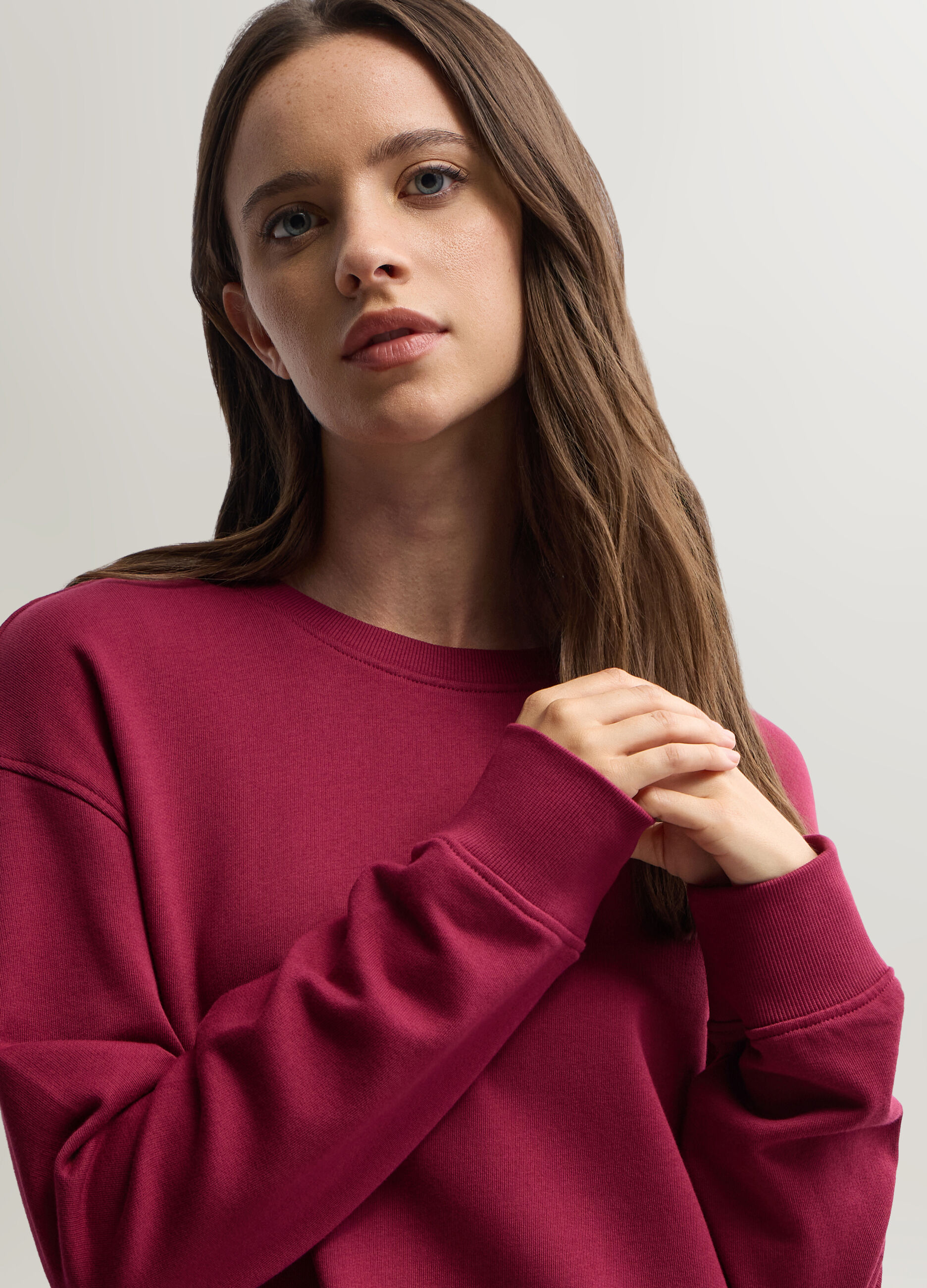 Felpa girocollo in puro cotone garzato donna_2