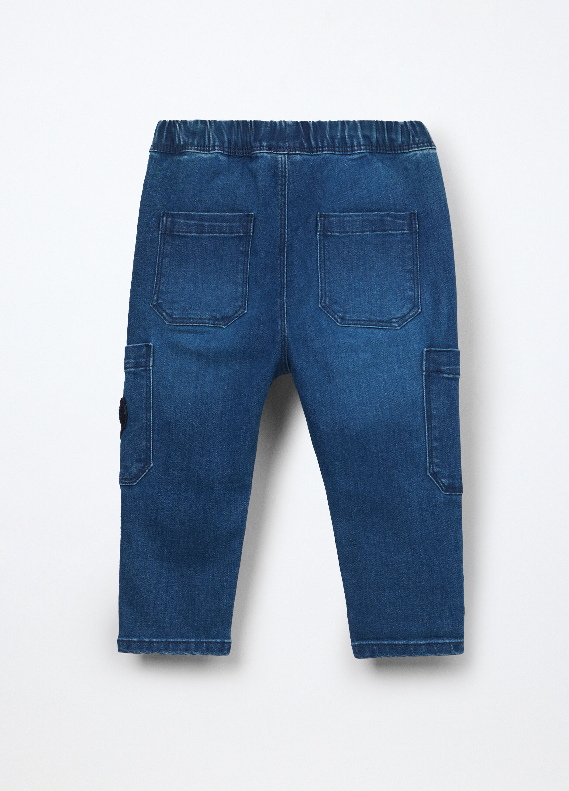 Pantaloni cargo in denim di misto cotone neonato_1