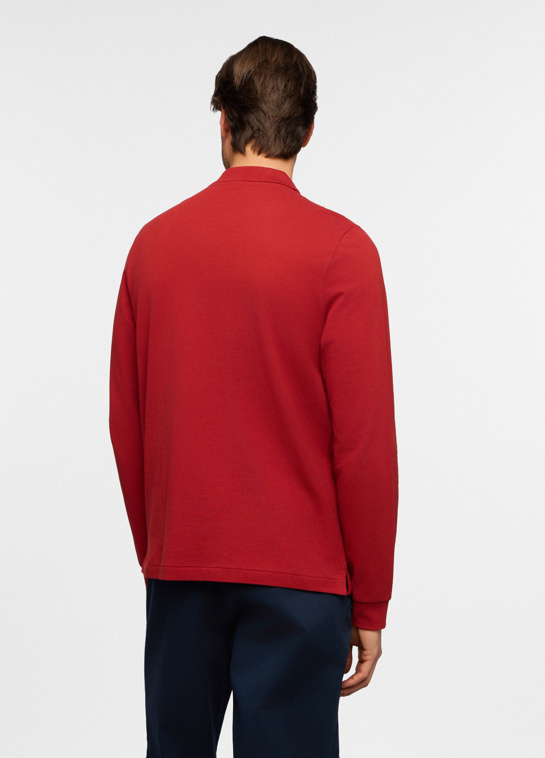 Polo a maniche lunghe in piquet tinta unita uomo_1