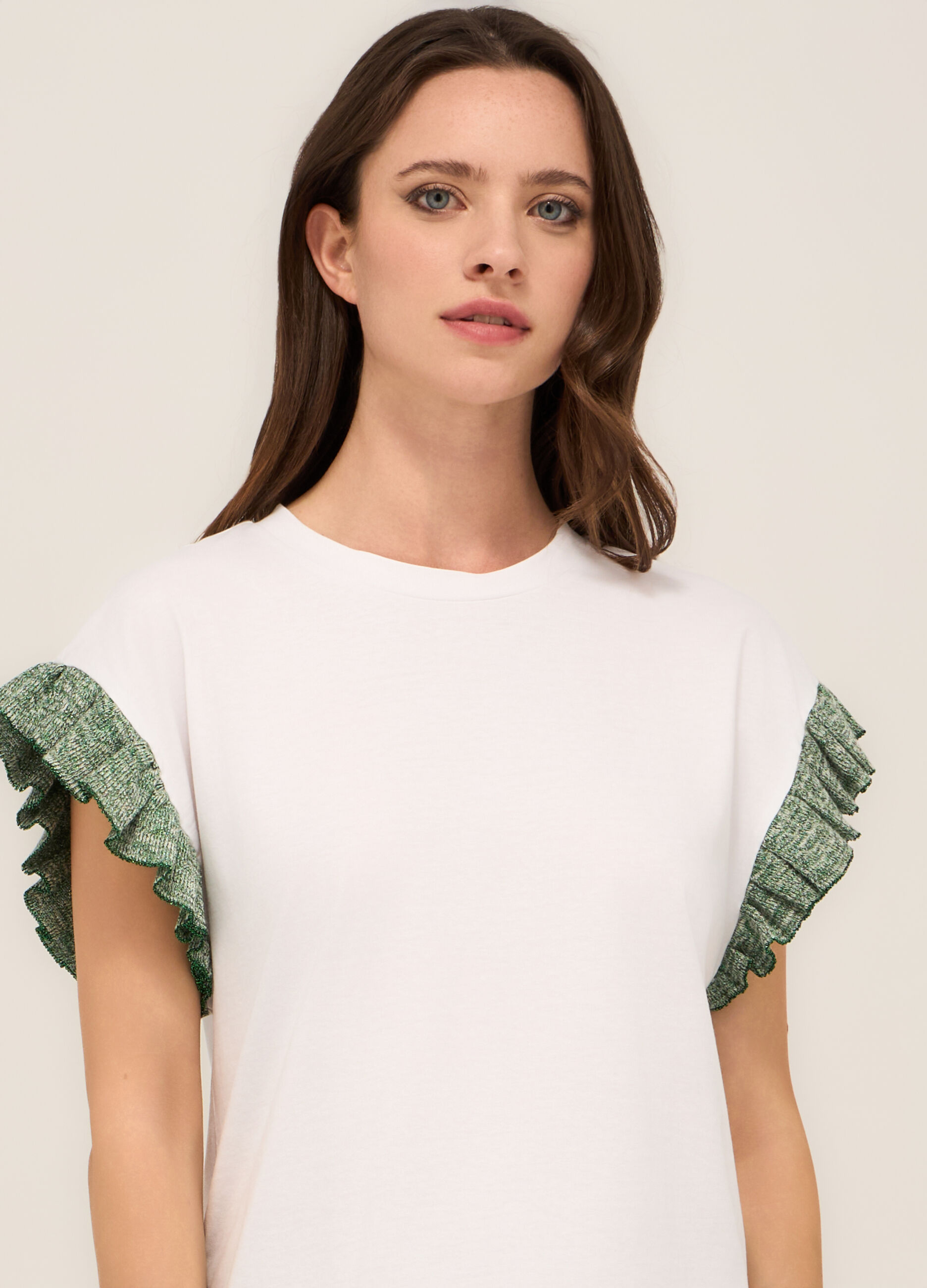 T-shirt in cotone con rouches donna_2